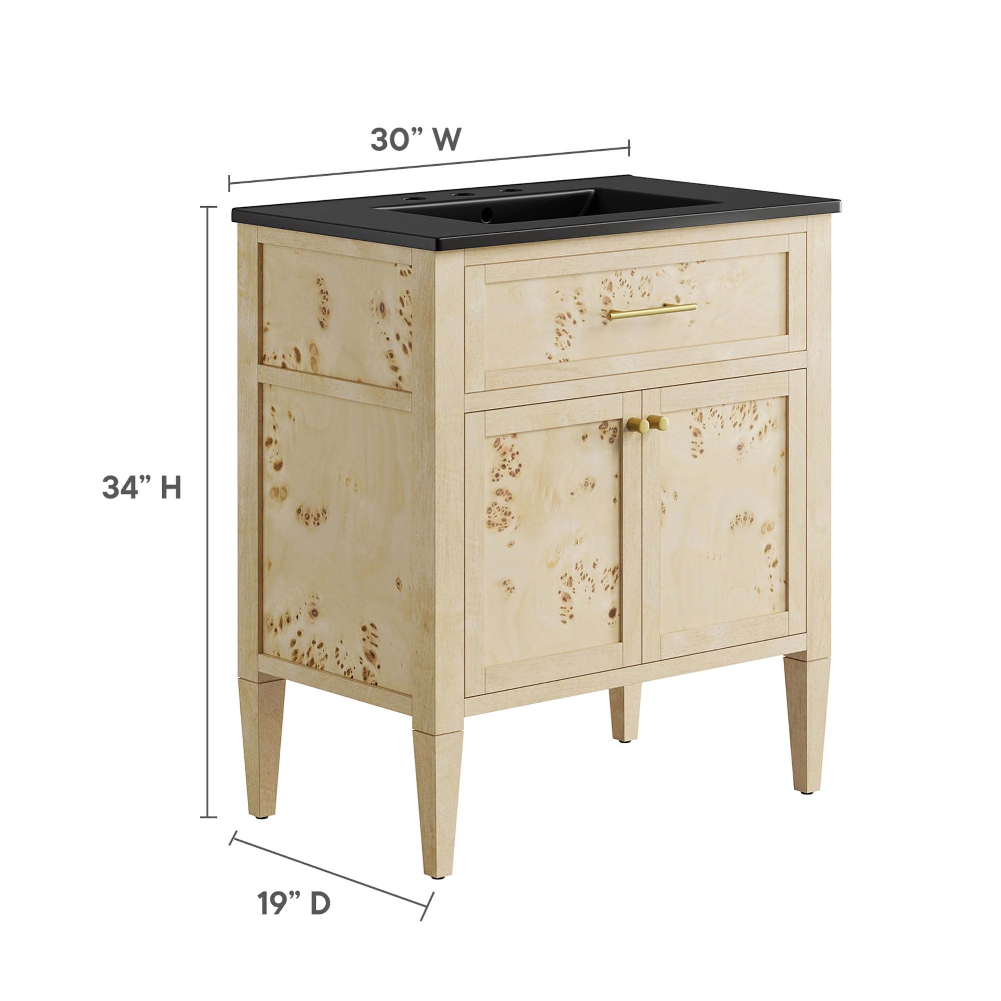 Elysian 30" Wood Bathroom Vanity, Black Burl