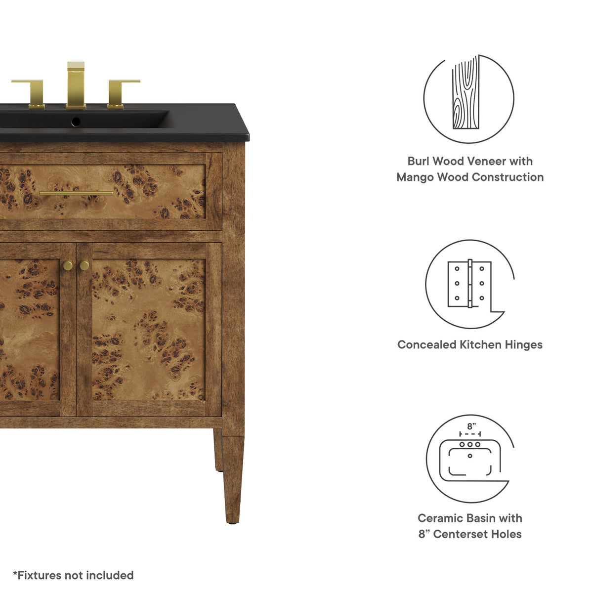 Elysian 30" Wood Bathroom Vanity, Black Brown