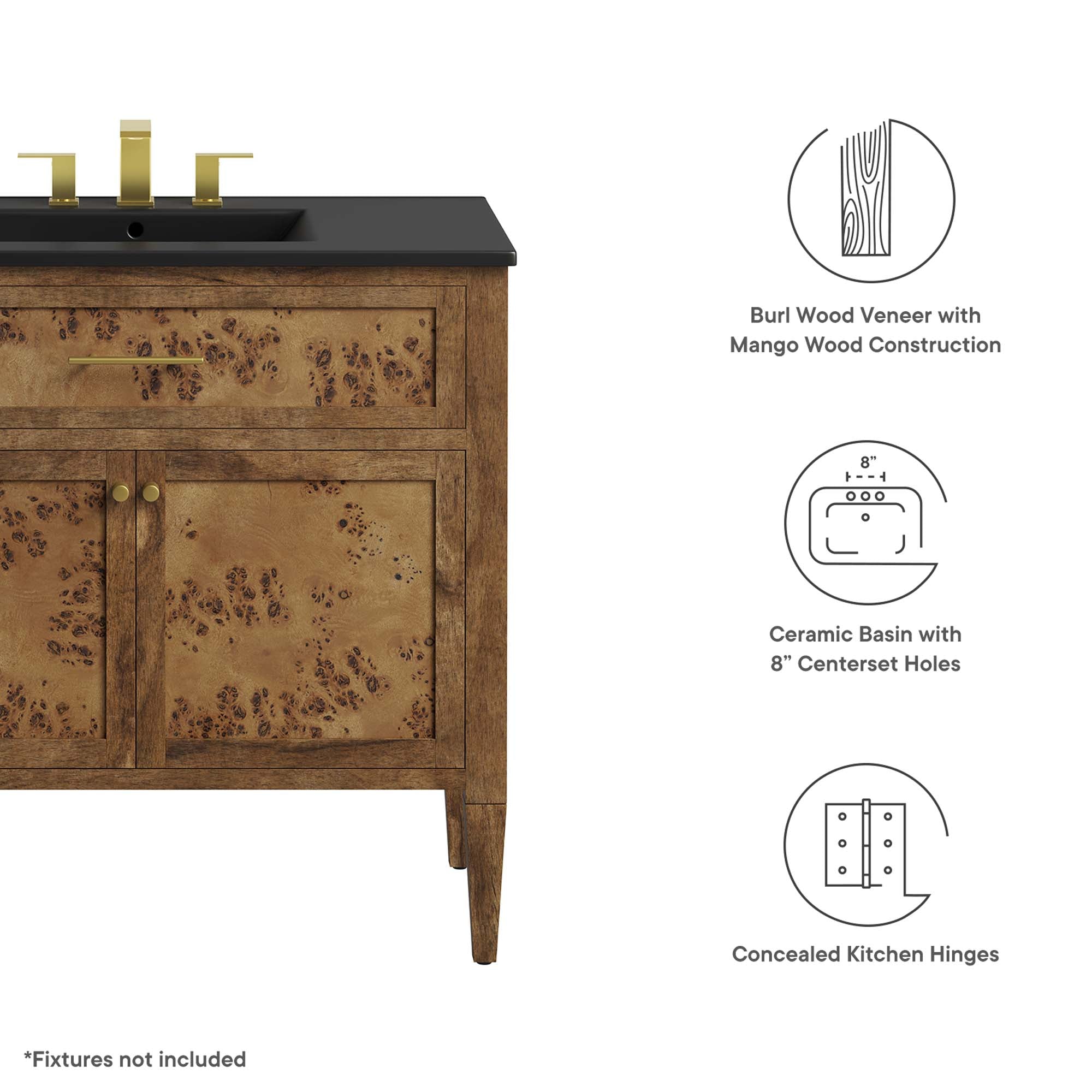 Elysian 36" Wood Bathroom Vanity, Black Brown