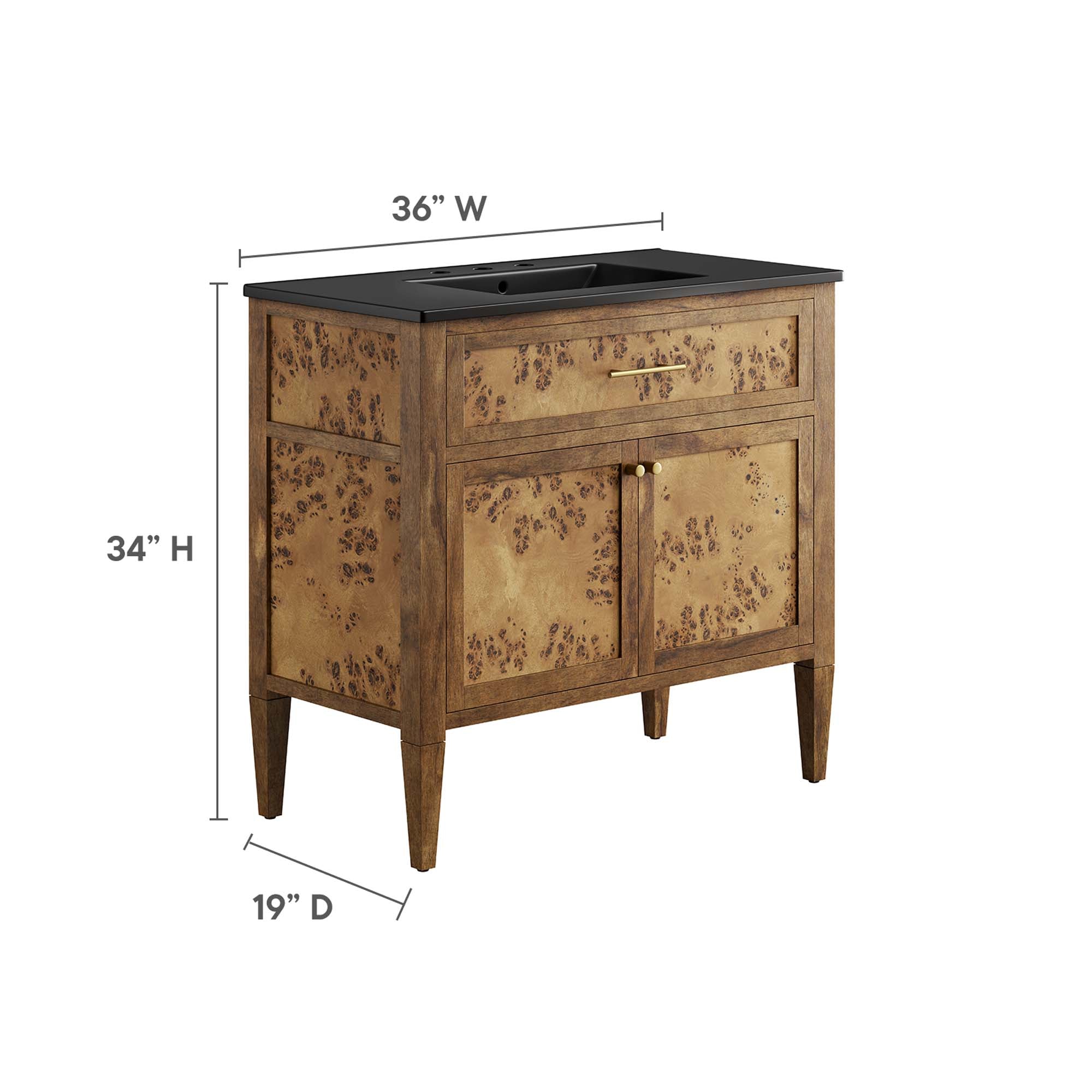 Elysian 36" Wood Bathroom Vanity, Black Brown