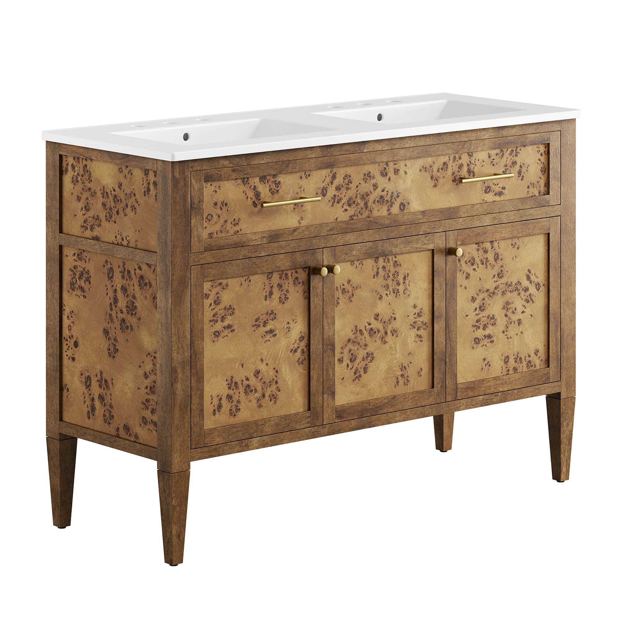 Elysian 48" Wood Double Sink Bathroom Vanity, White Brown