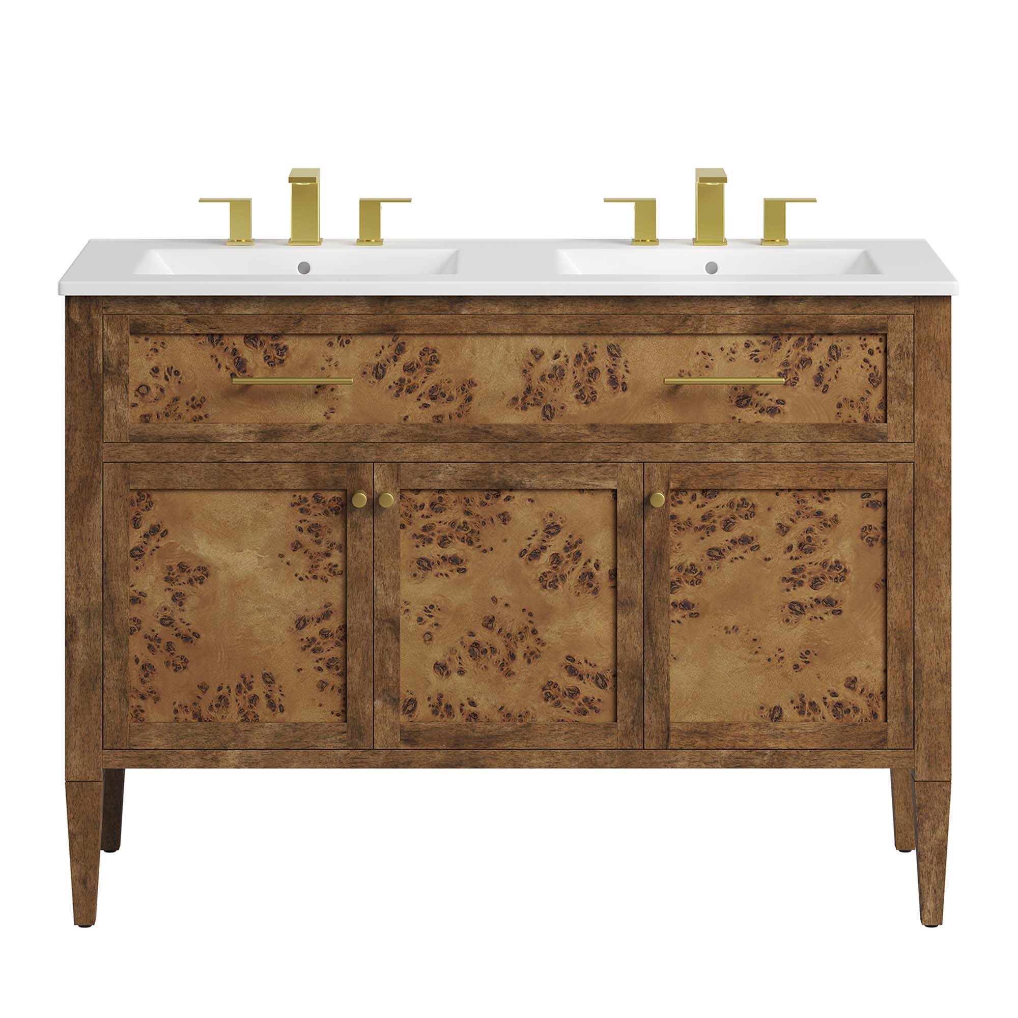 Elysian 48" Wood Double Sink Bathroom Vanity, White Brown