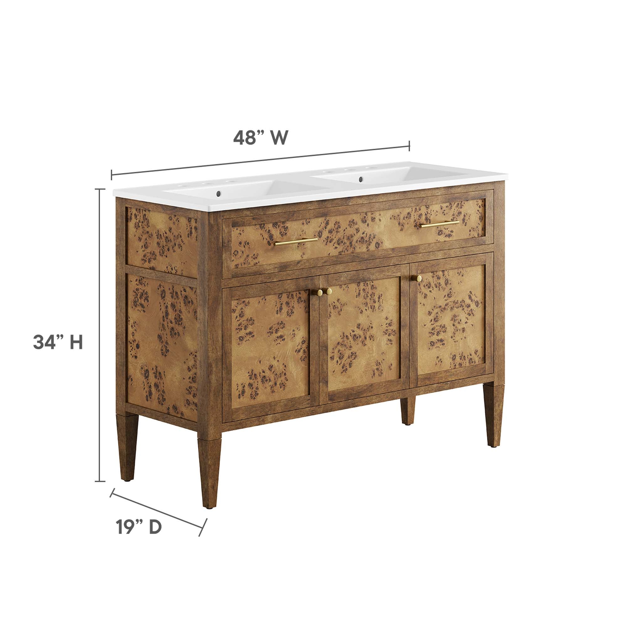 Elysian 48" Wood Double Sink Bathroom Vanity, White Brown
