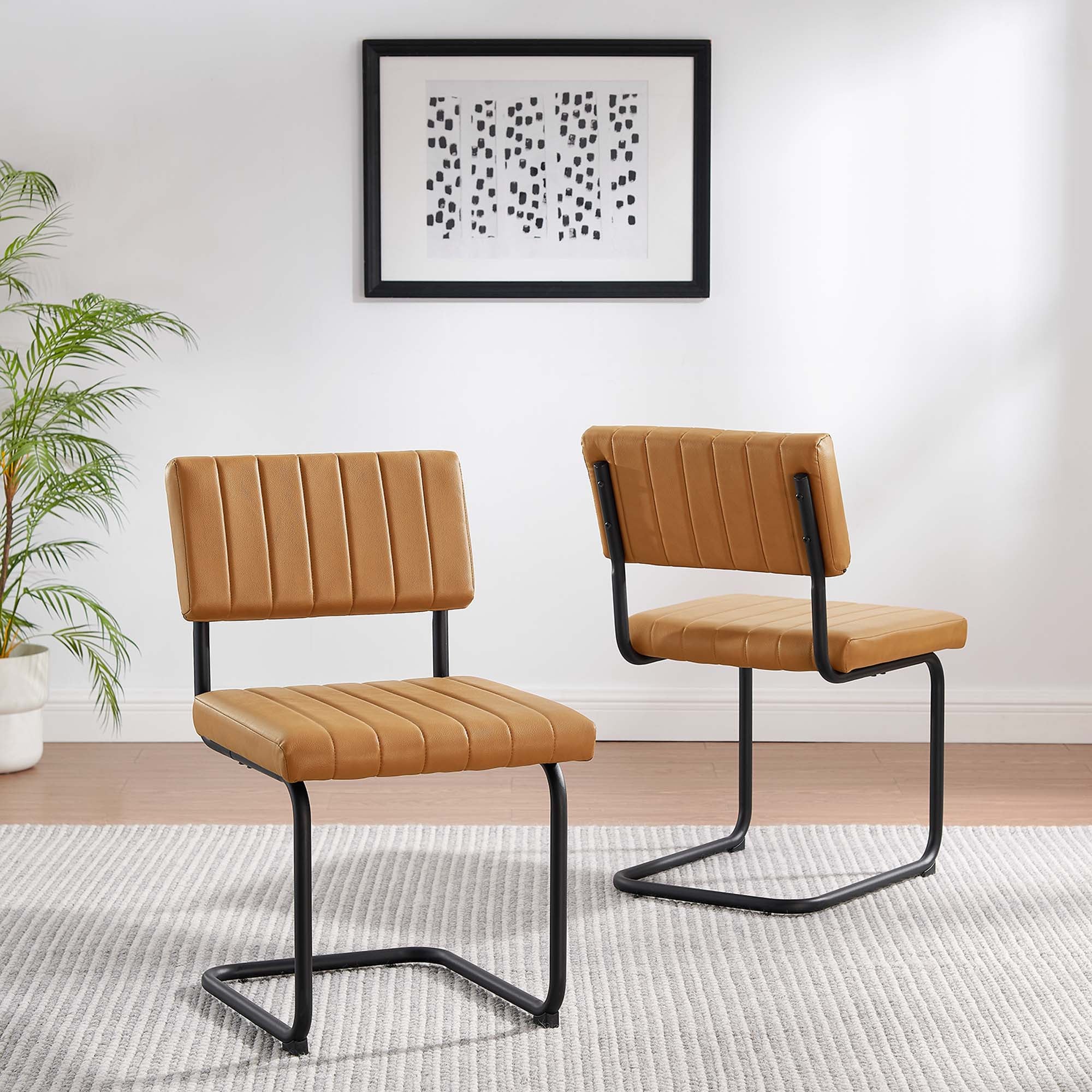 Parity Vegan Leather Dining Side Chairs Set of 2, Black Tan
