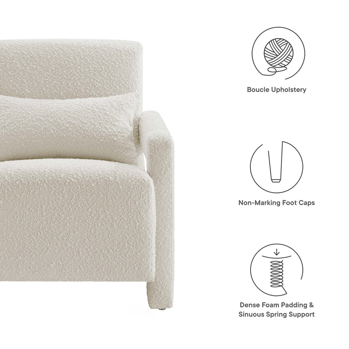 Mirage Boucle Upholstered Armchair, Ivory