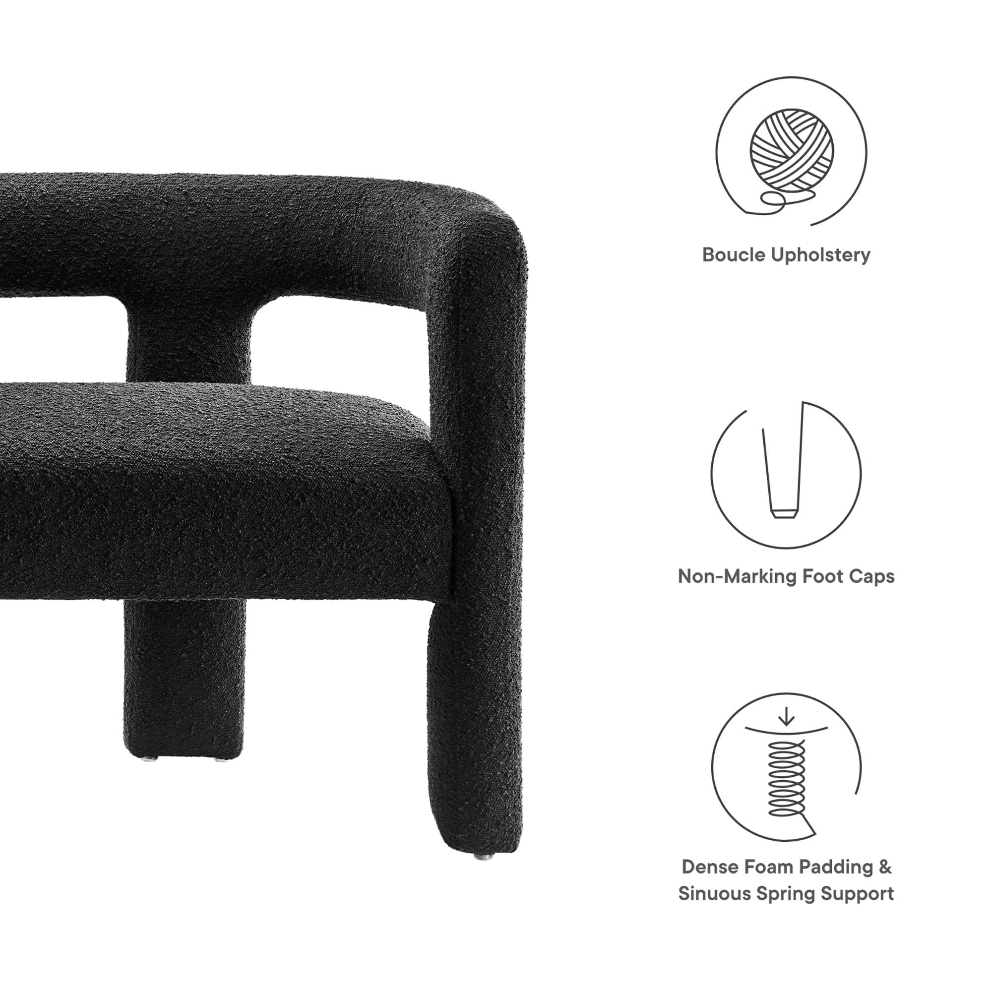 Kayla Boucle Upholstered Loveseat, Black