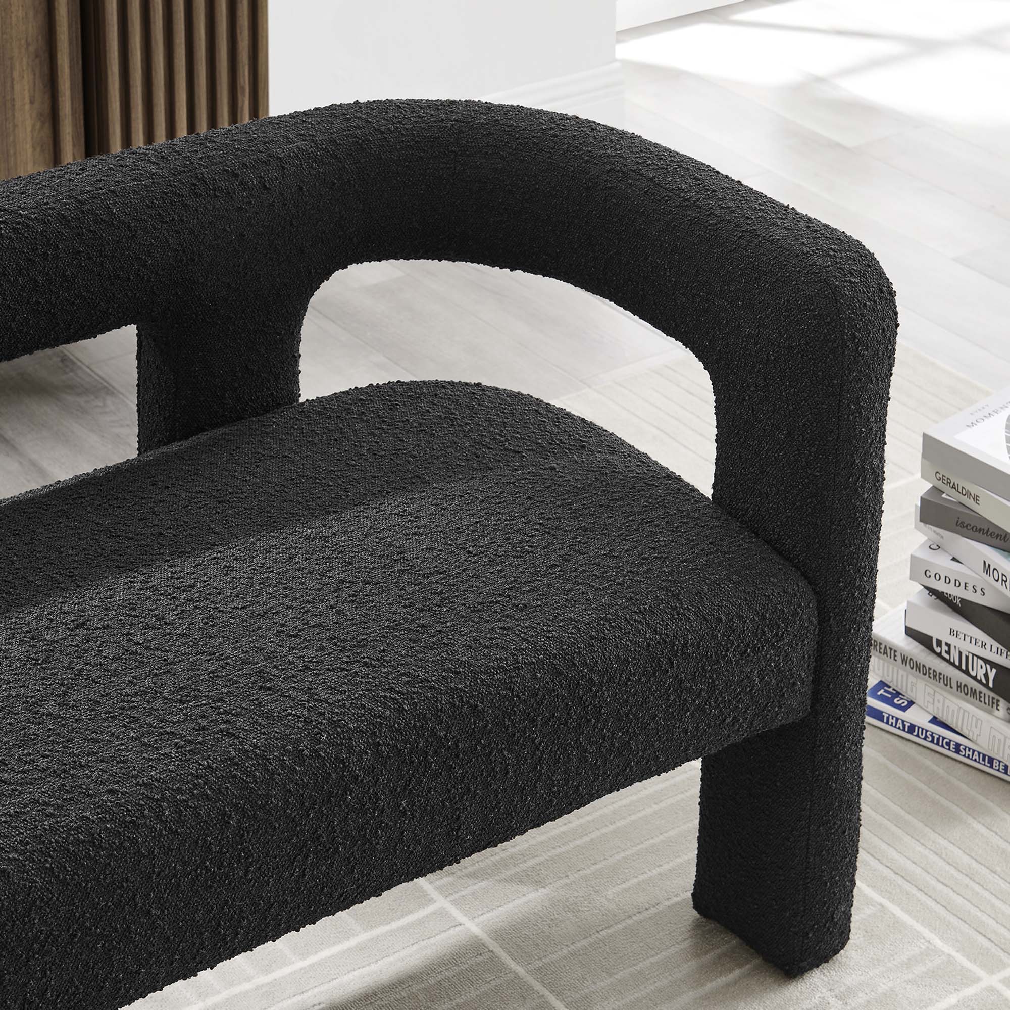 Kayla Boucle Upholstered Loveseat, Black