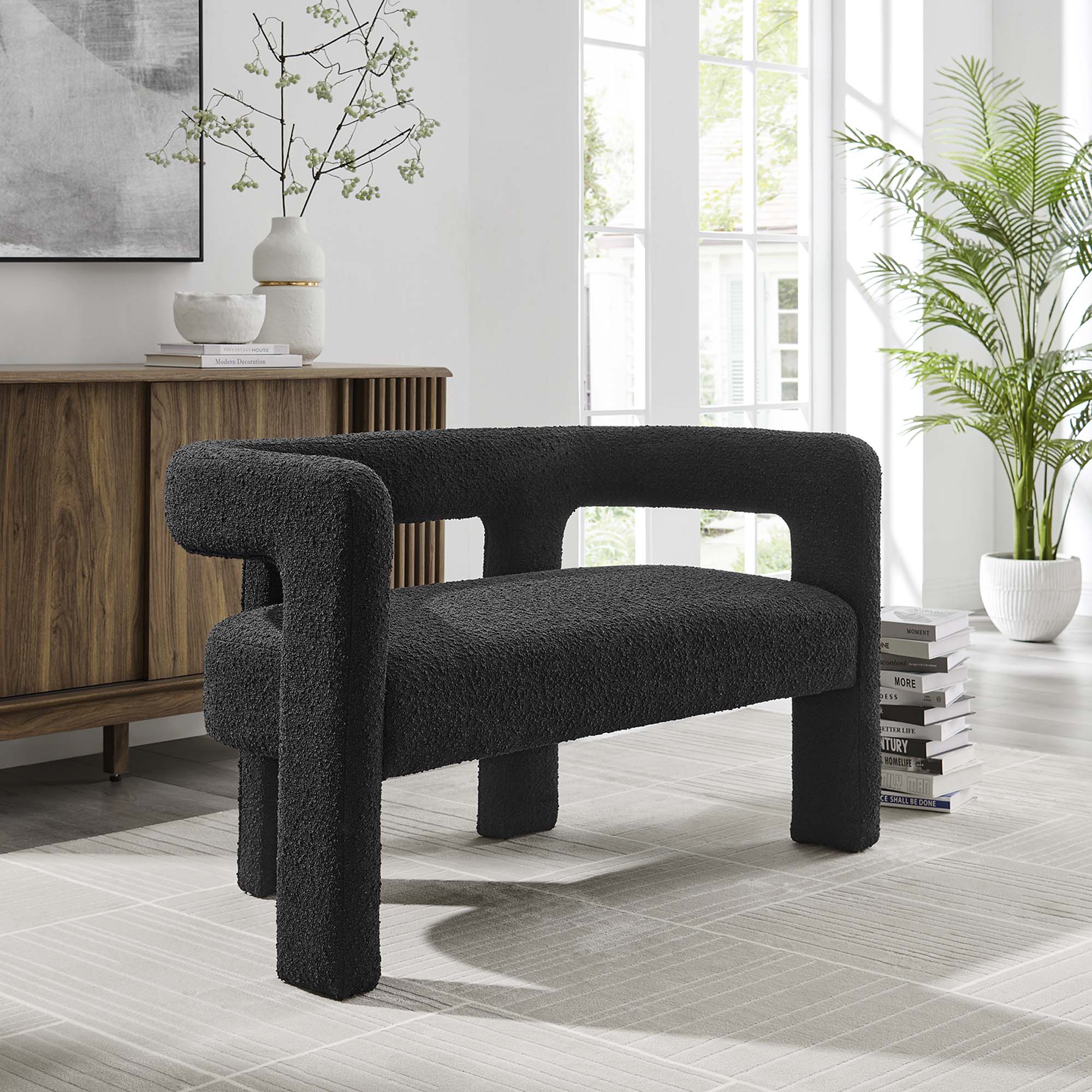 Kayla Boucle Upholstered Loveseat, Black