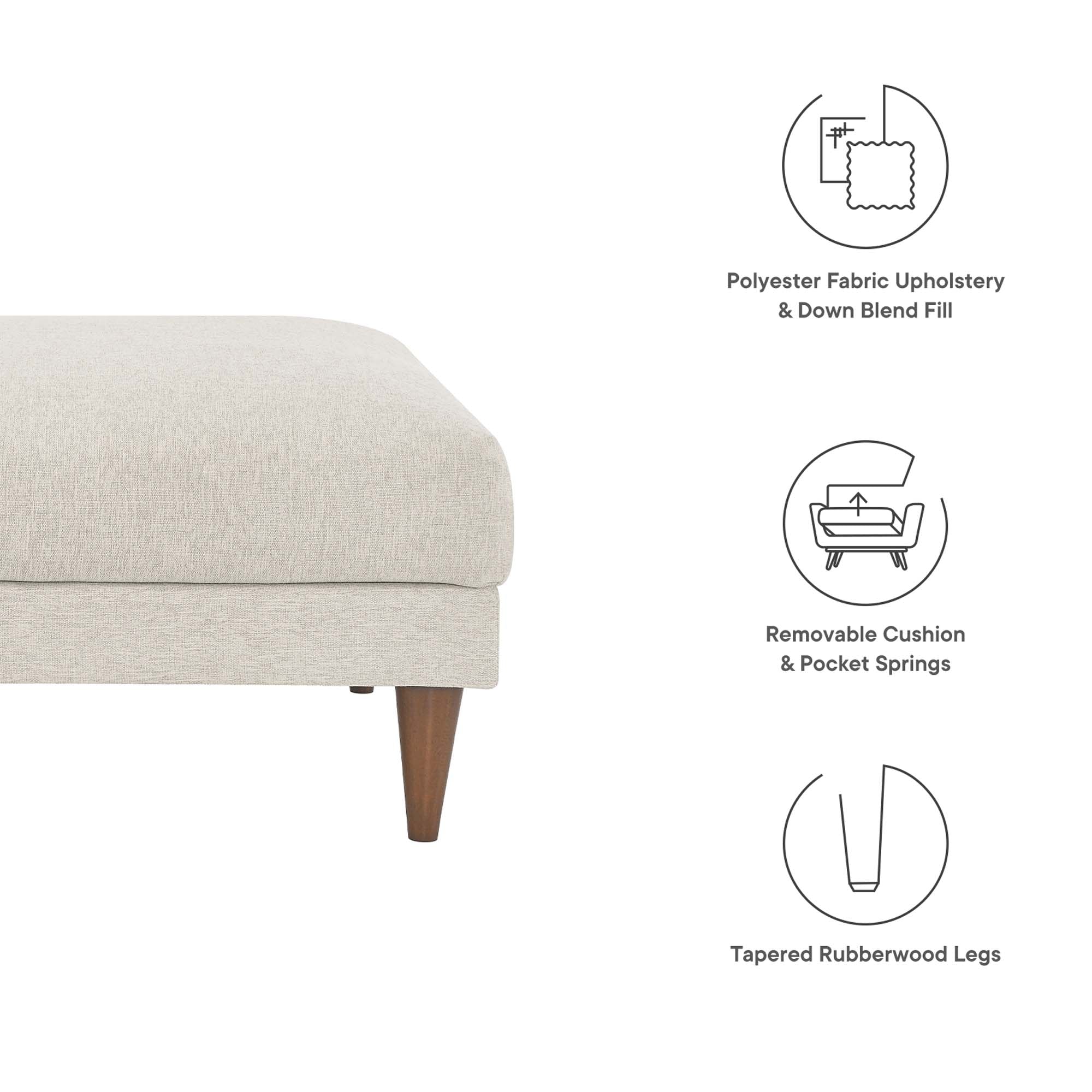 Zoya Down Filled Overstuffed Ottoman, Ivory Fabric