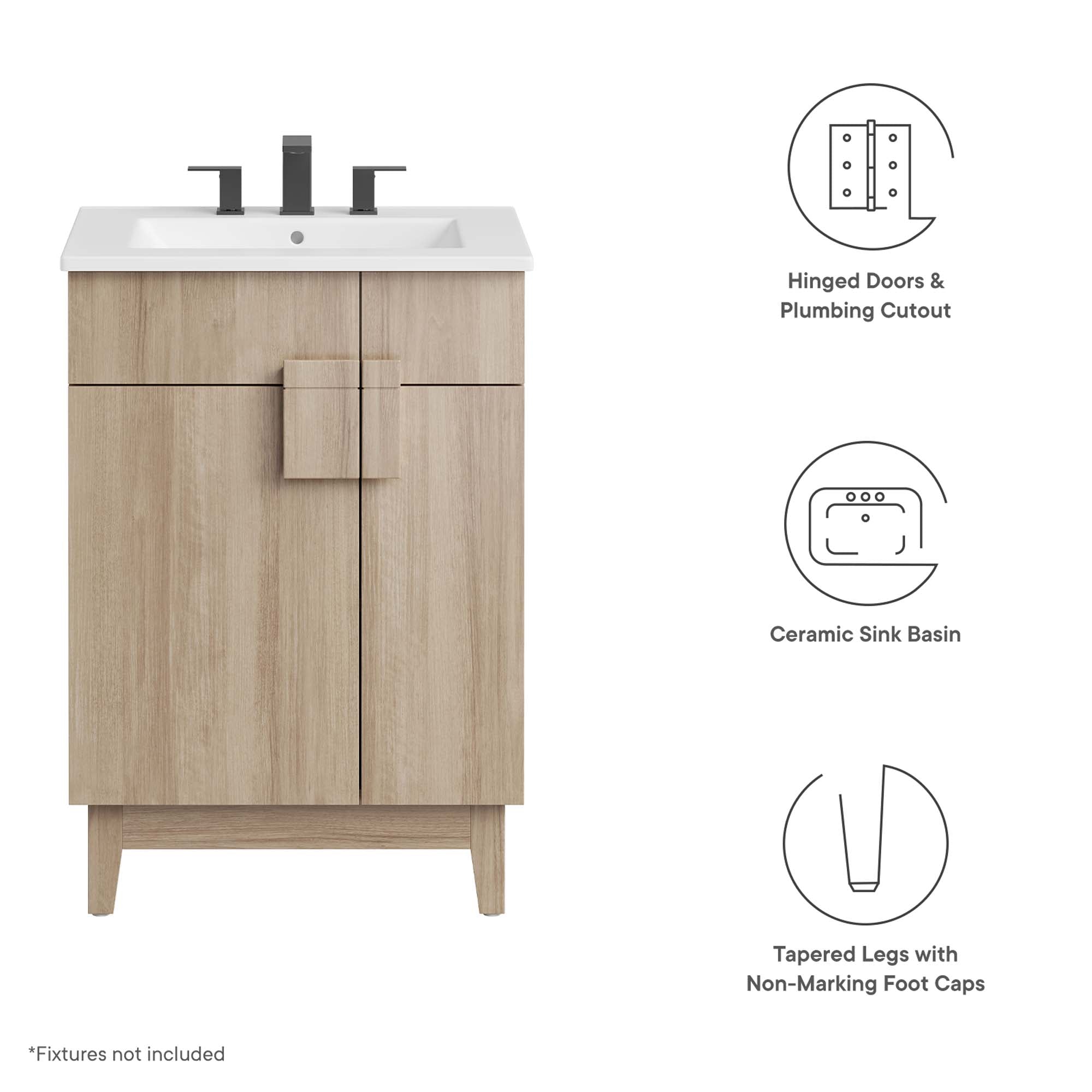 Miles 24" Bathroom Vanity, White Oak