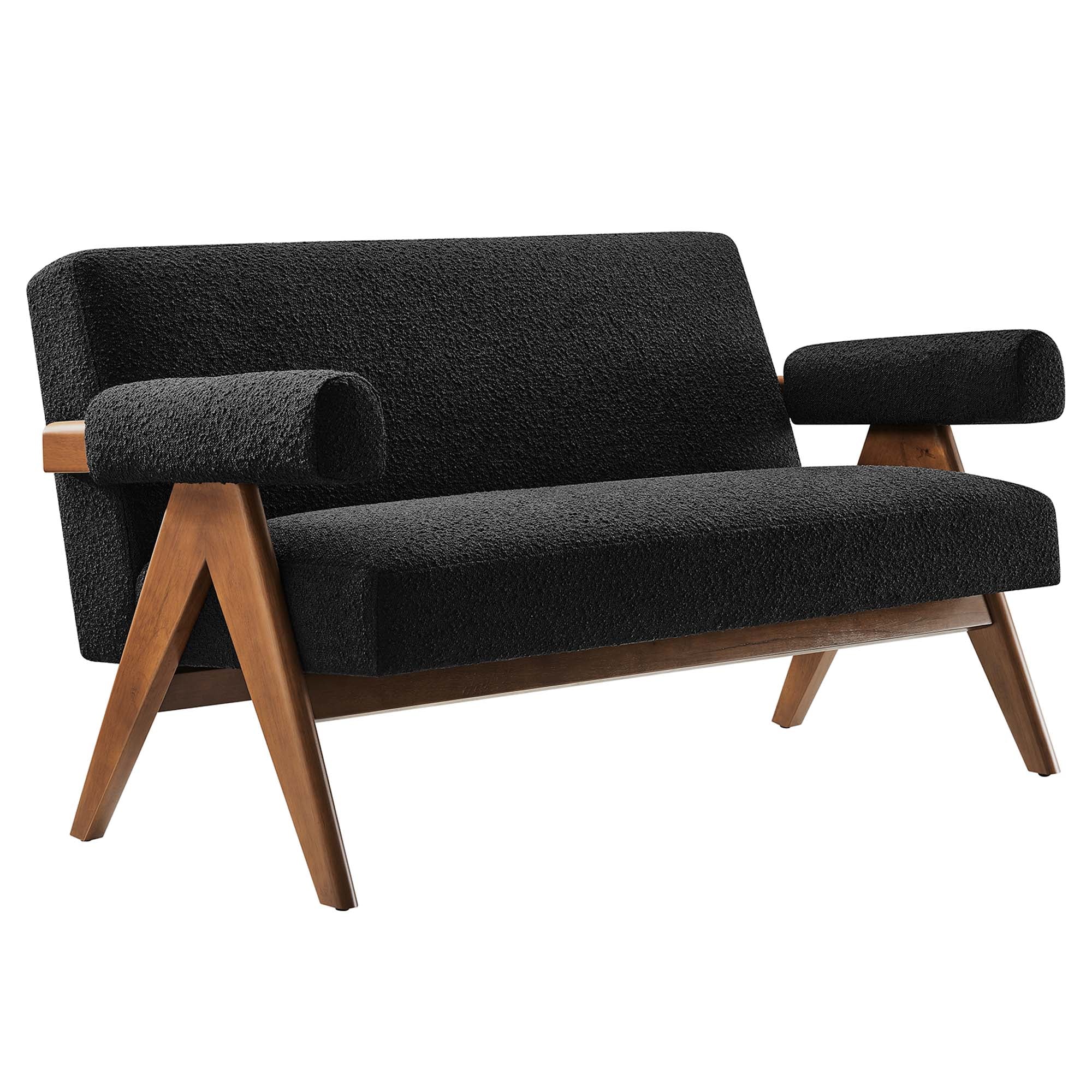 Lyra Boucle Fabric Loveseat, Black