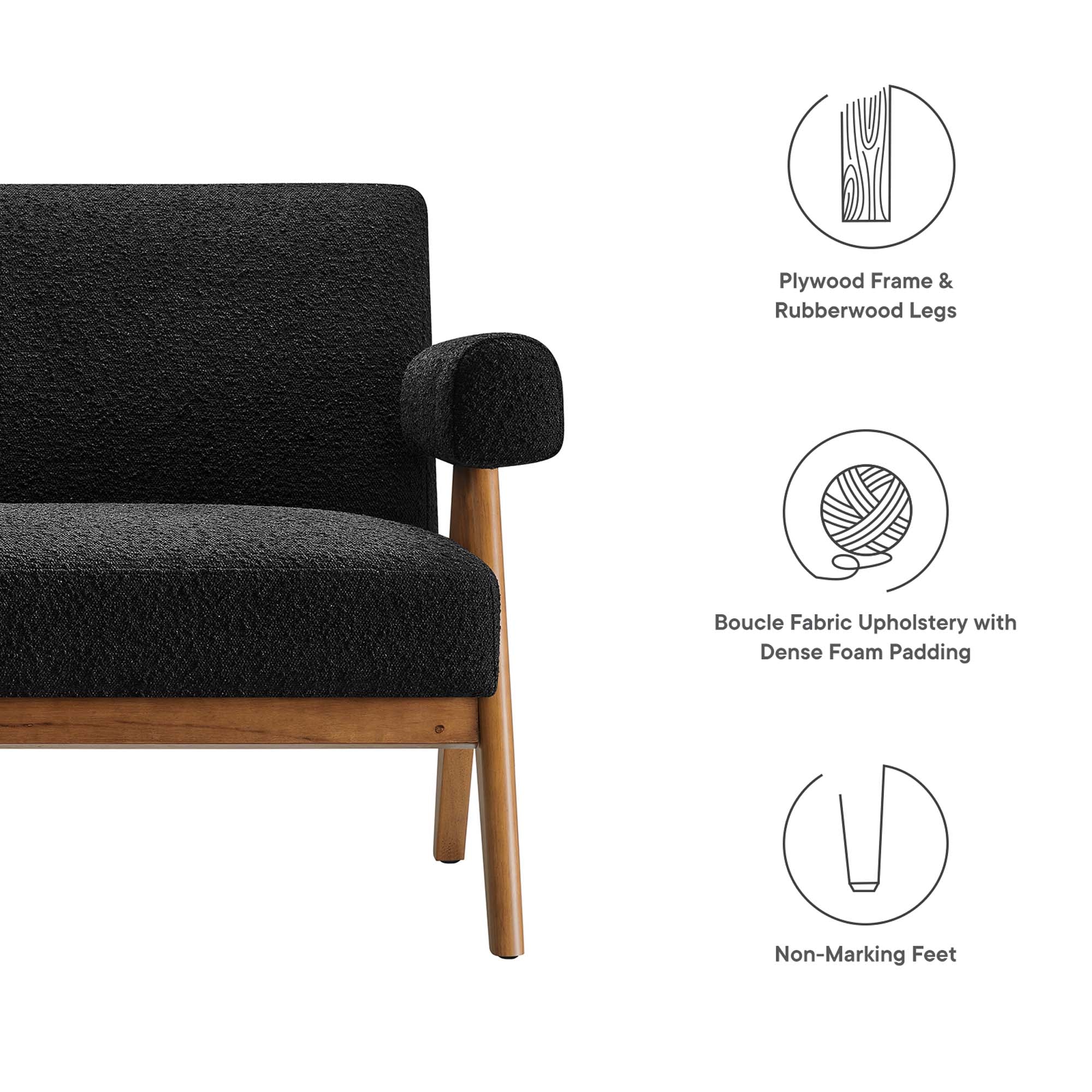 Lyra Boucle Fabric Loveseat, Black