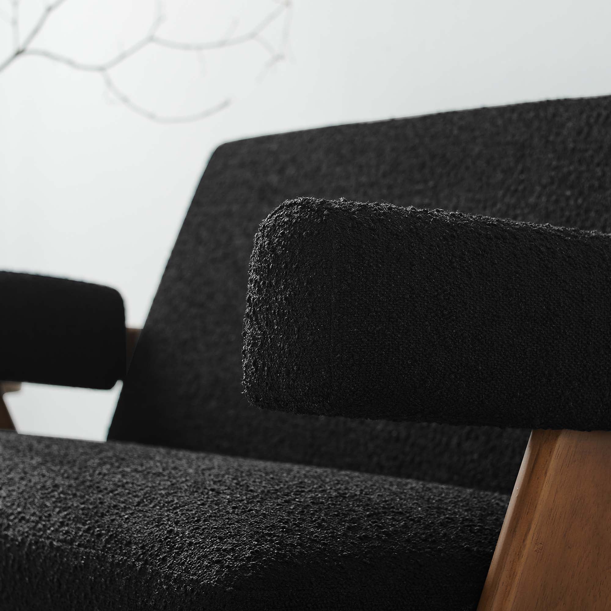 Lyra Boucle Fabric Loveseat, Black