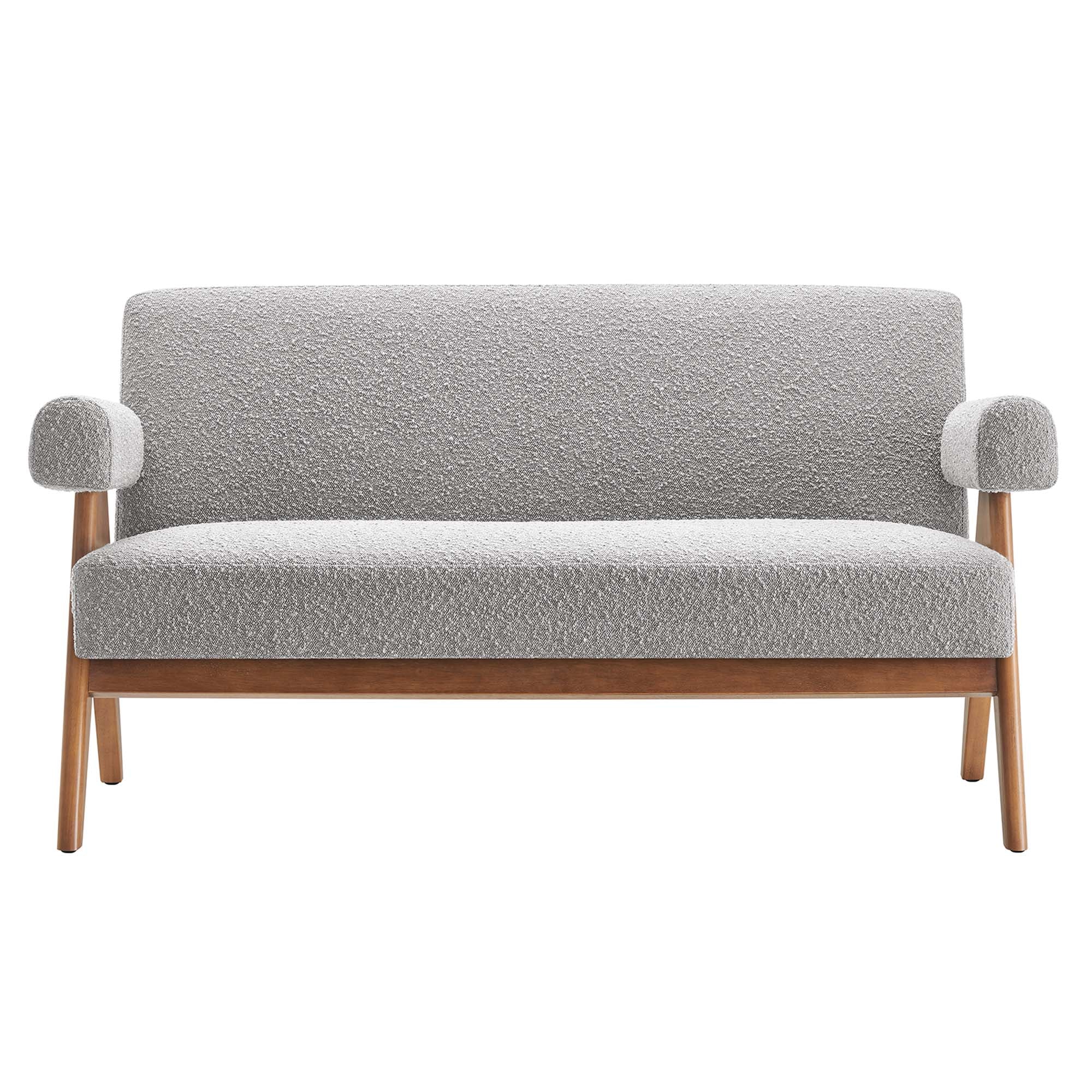 Lyra Boucle Fabric Loveseat, Light Gray