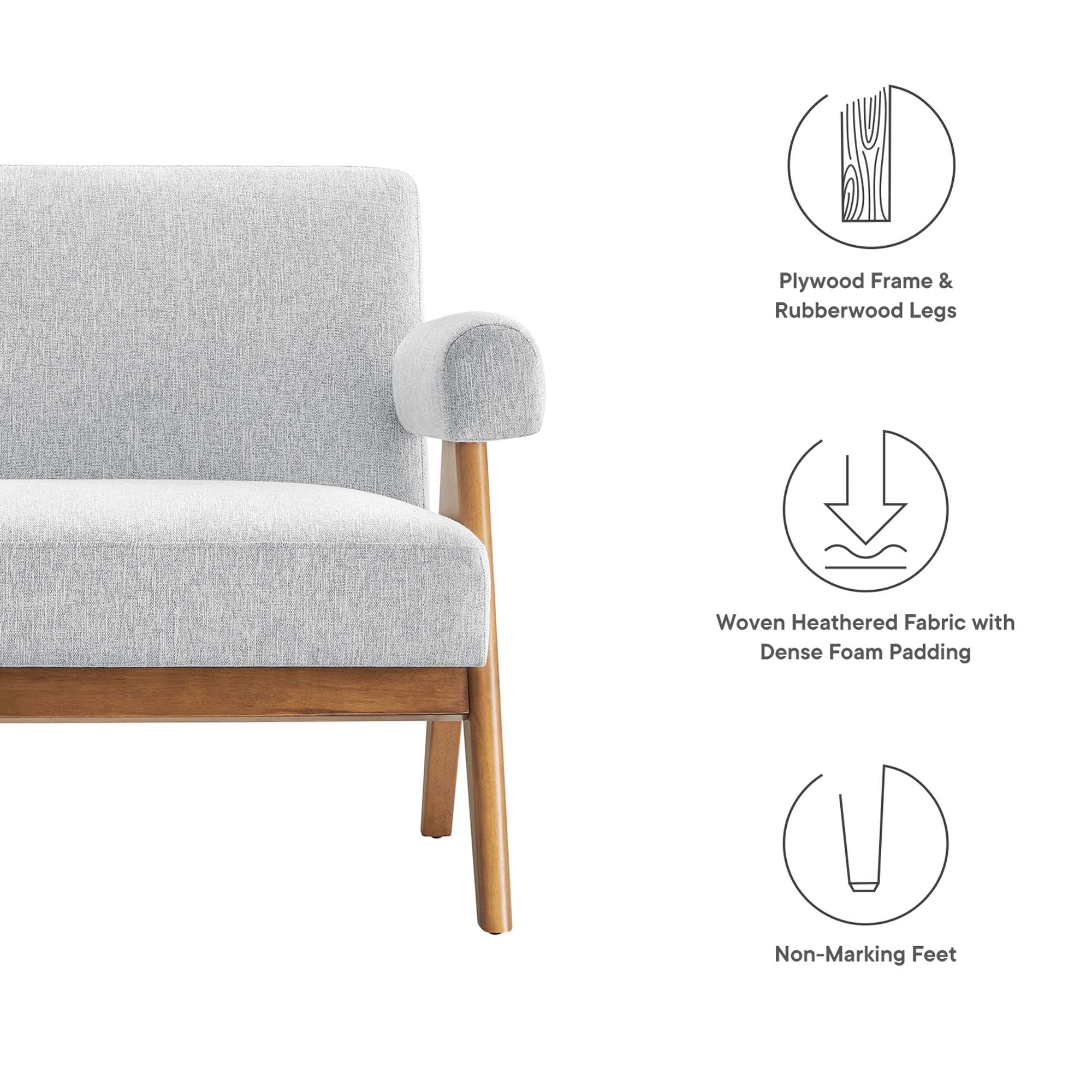 Lyra Fabric Loveseat, Light Gray Fabric