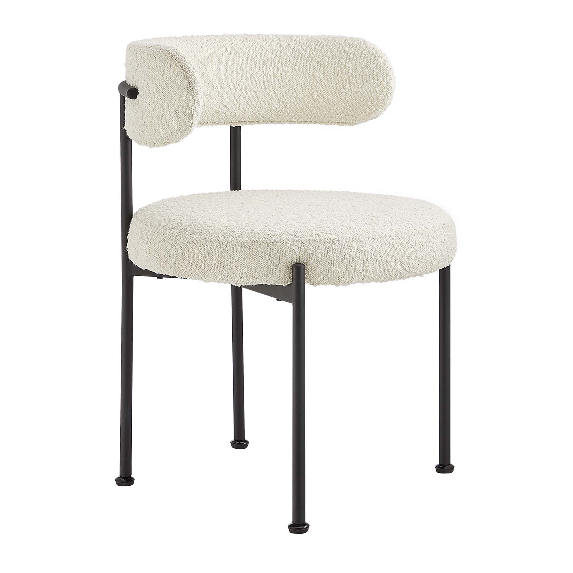 Albie Boucle Fabric Dining Chairs Set of 2, Ivory Black