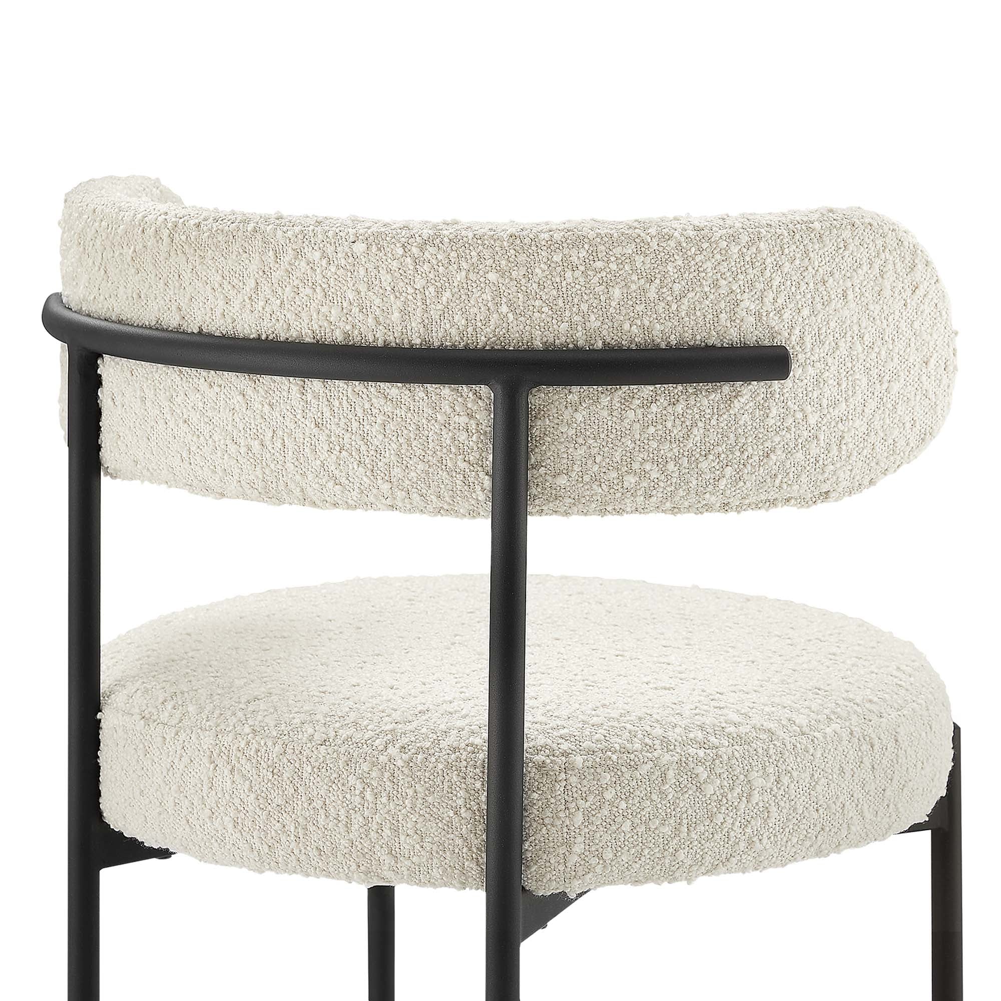 Albie Boucle Fabric Dining Chairs Set of 2, Ivory Black