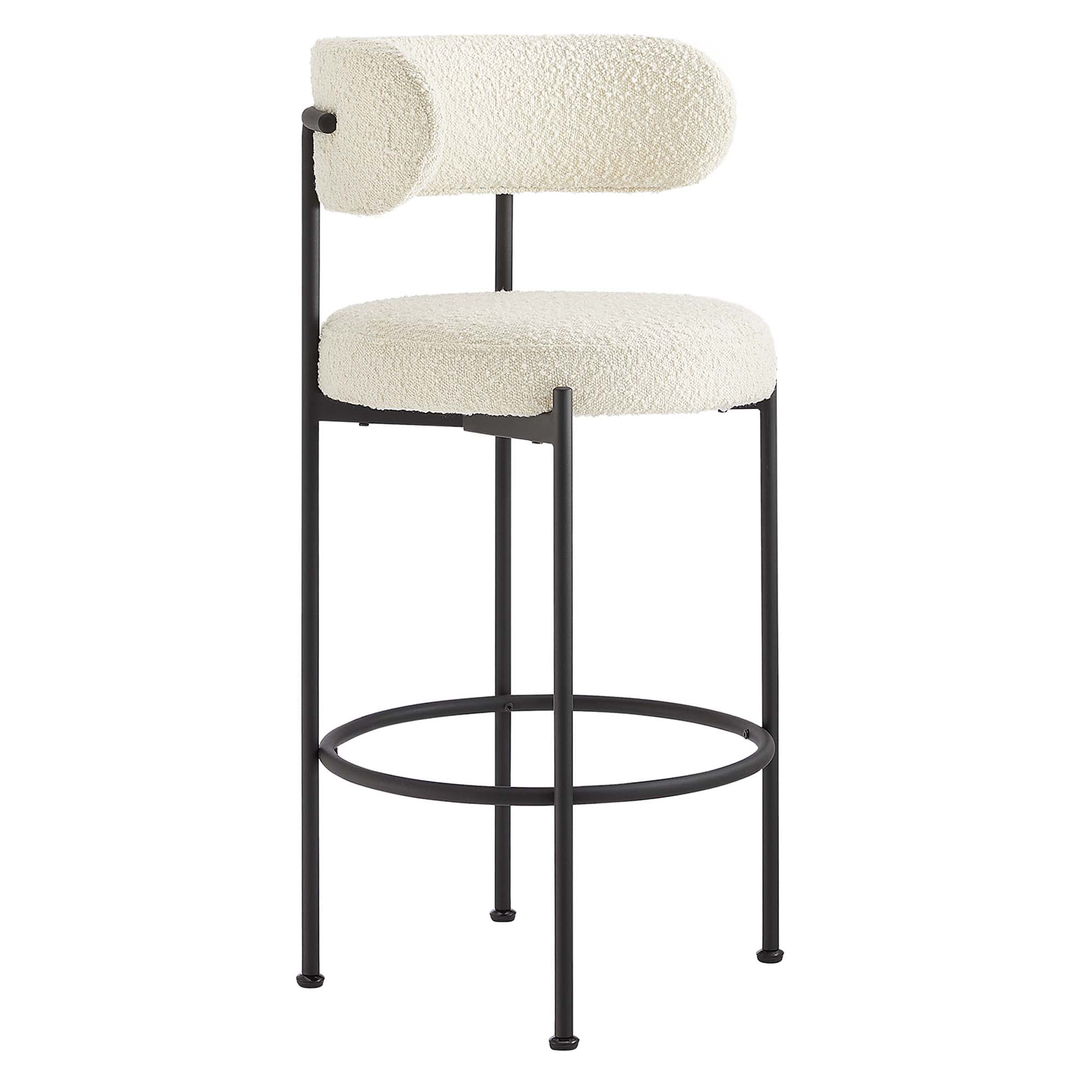 Albie Boucle Fabric Bar Stools Set of 2, Ivory Black