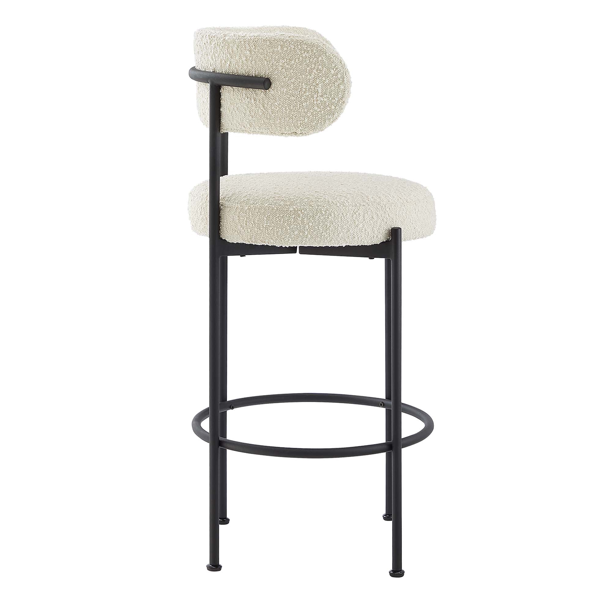 Albie Boucle Fabric Bar Stools Set of 2, Ivory Black