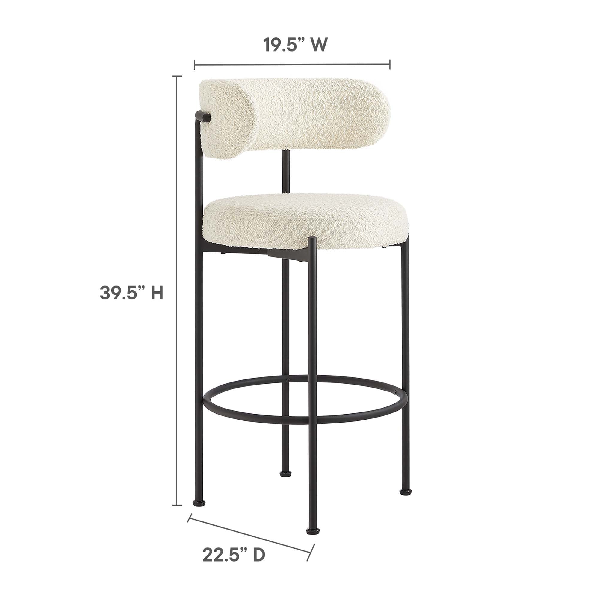 Albie Boucle Fabric Bar Stools Set of 2, Ivory Black