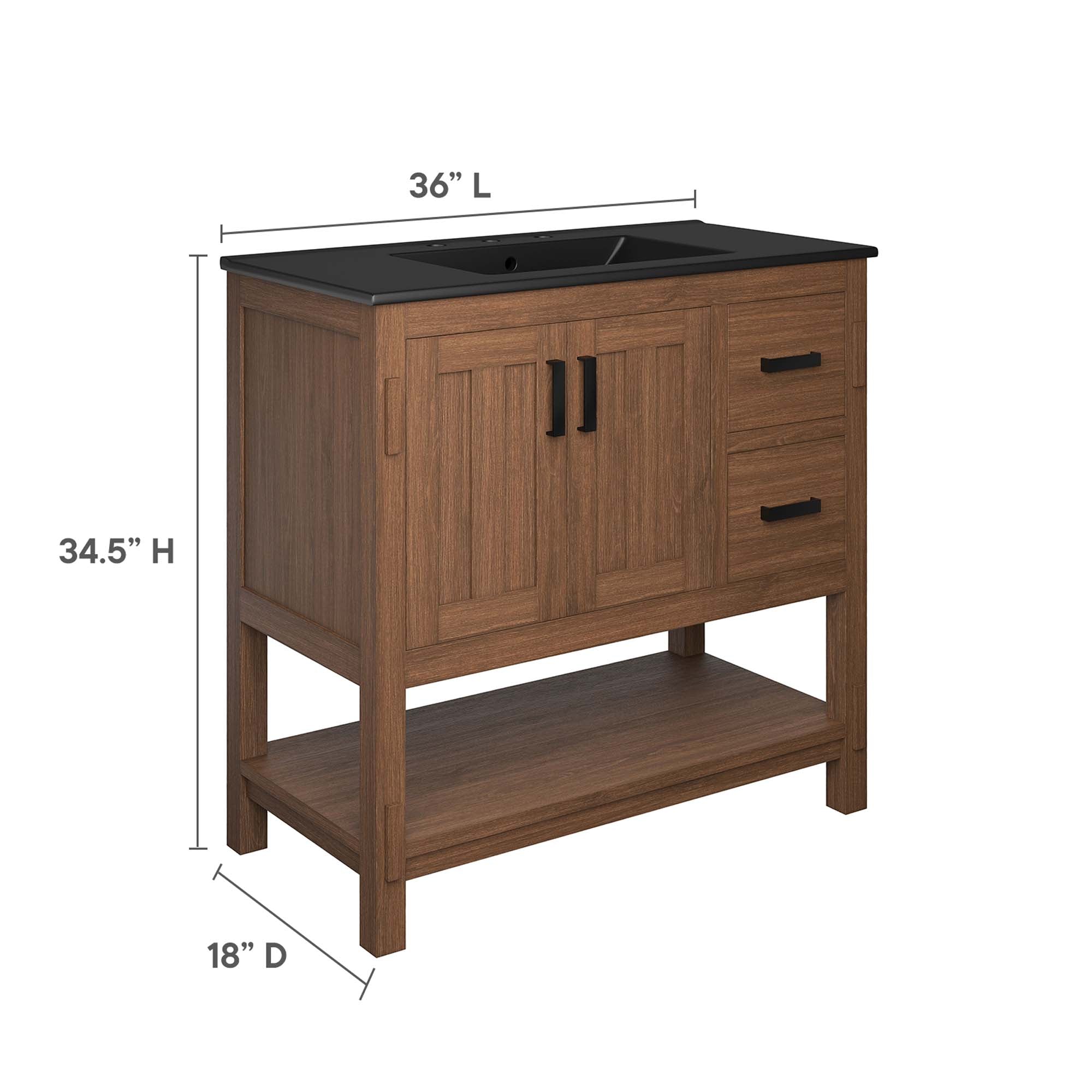 Ashlyn 36" Wood Bathroom Vanity, Walnut Black