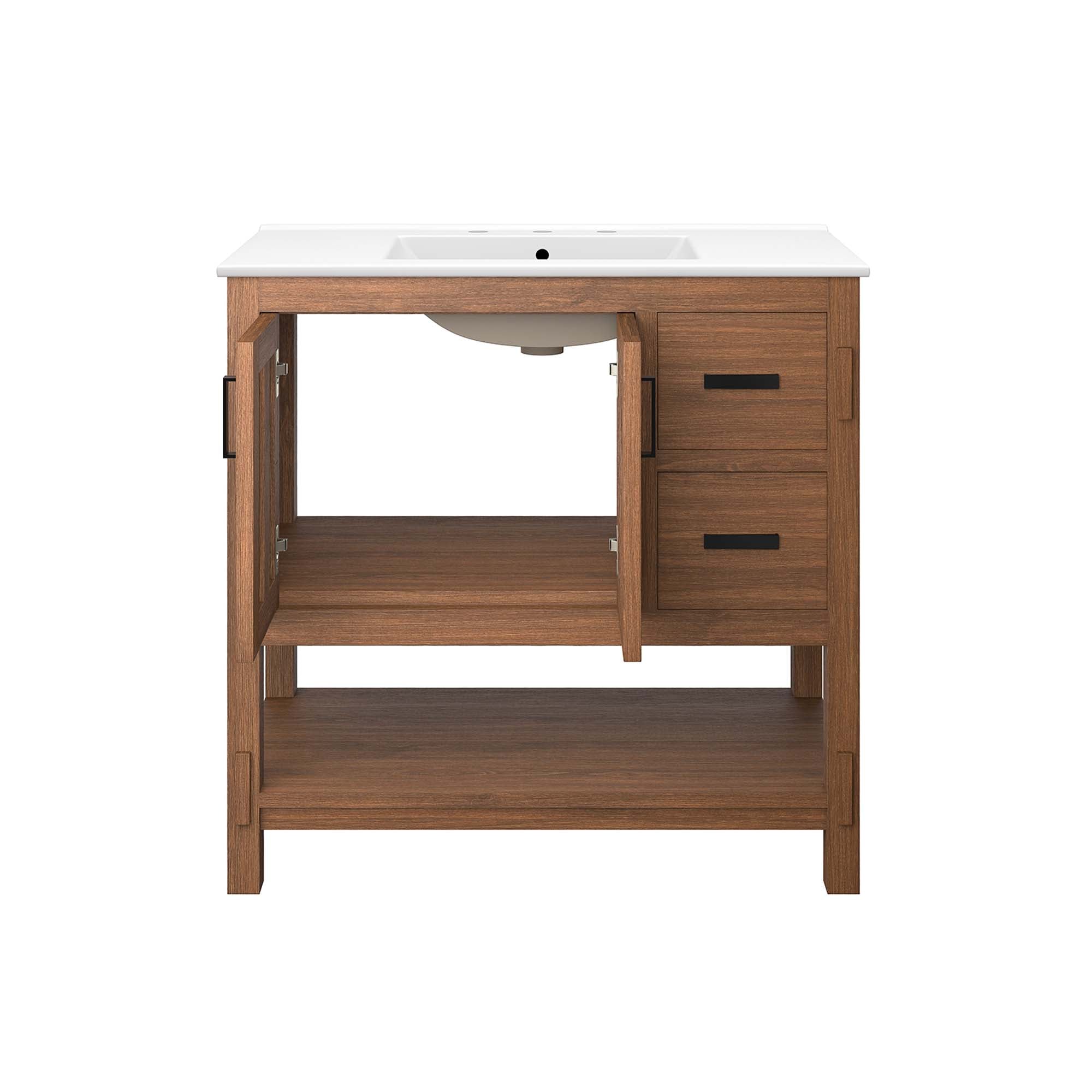 Ashlyn 36" Wood Bathroom Vanity, Walnut White