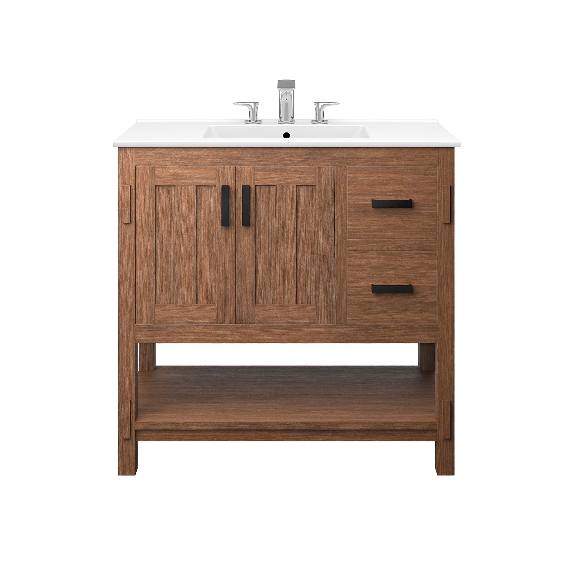 Ashlyn 36" Wood Bathroom Vanity, Walnut White