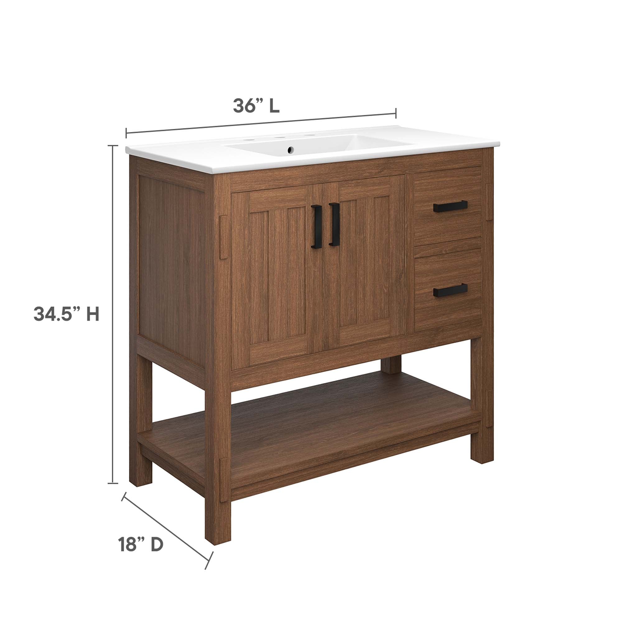 Ashlyn 36" Wood Bathroom Vanity, Walnut White