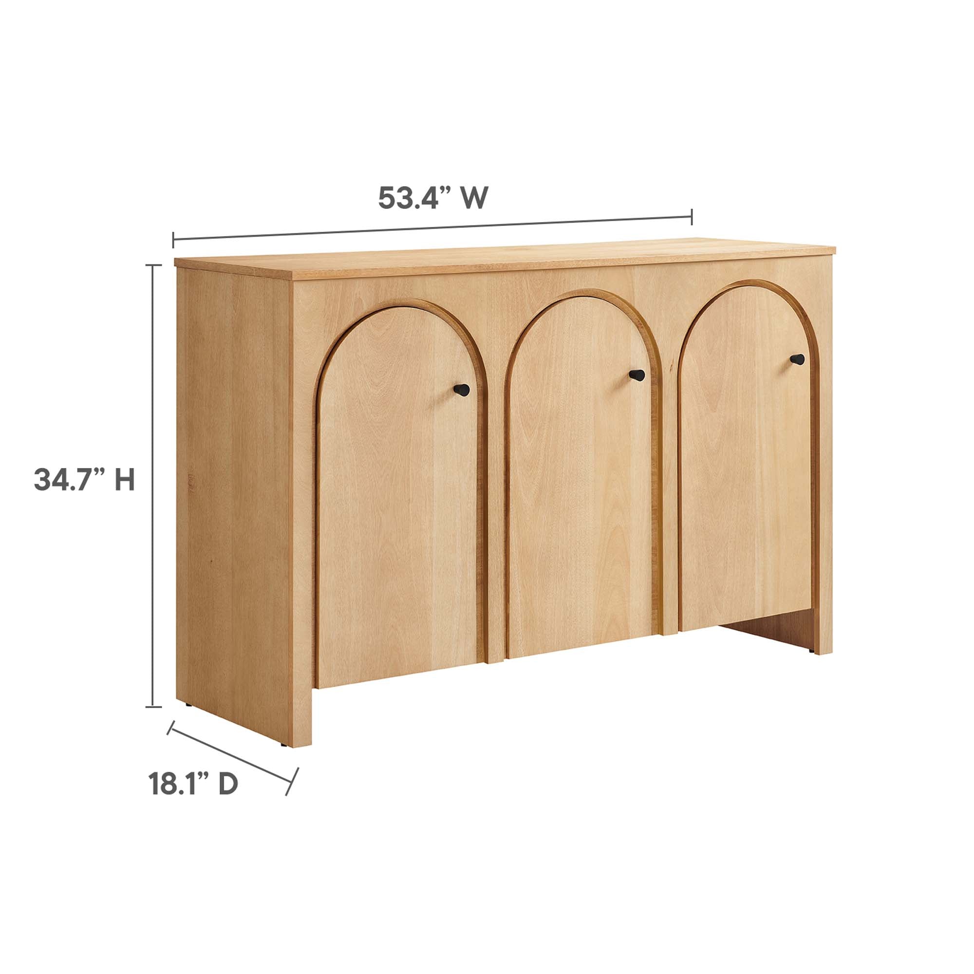 Appia 3-Door Arched Door Sideboard Storage Cabinet, Oak