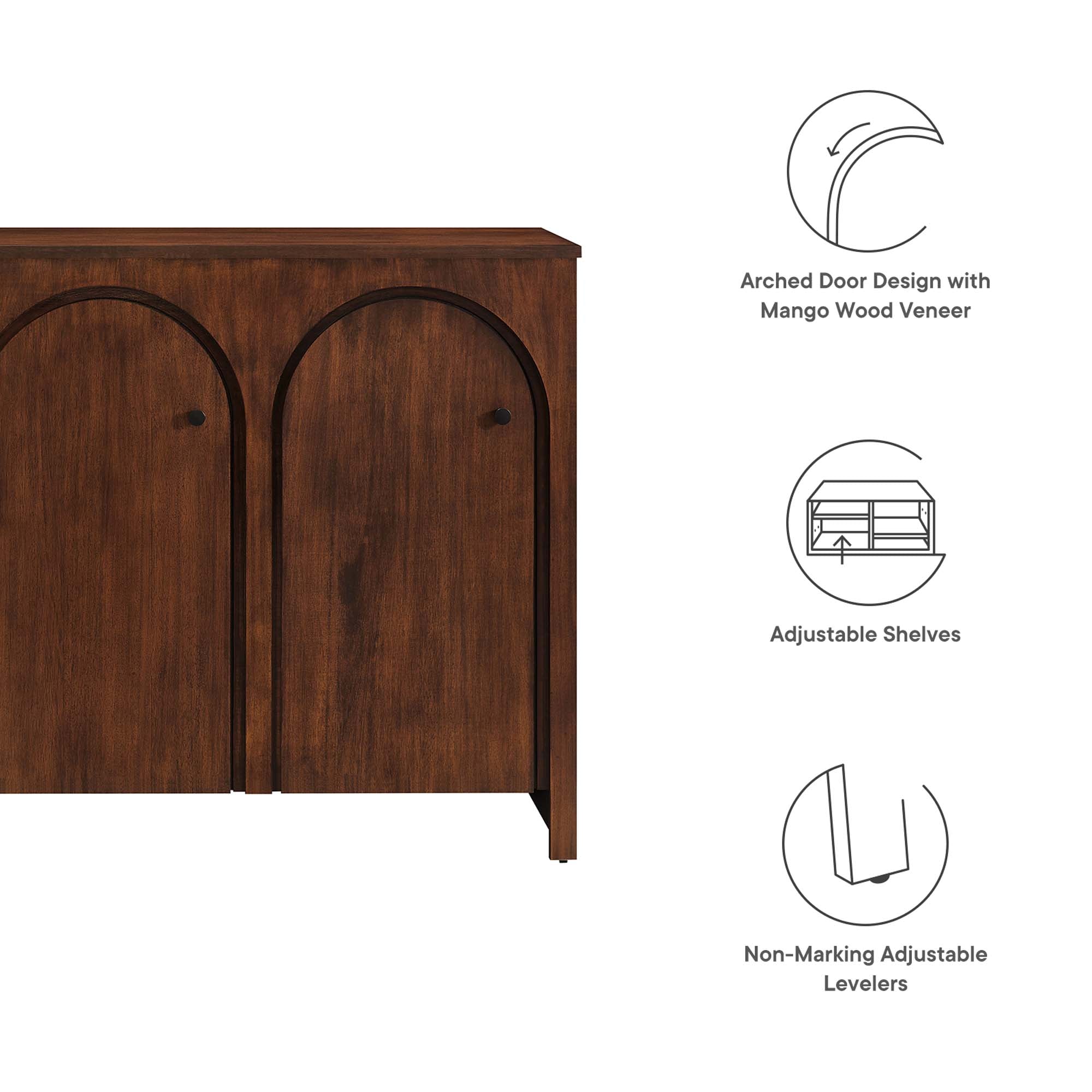 Appia 3-Door Arched Door Sideboard Storage Cabinet, Walnut