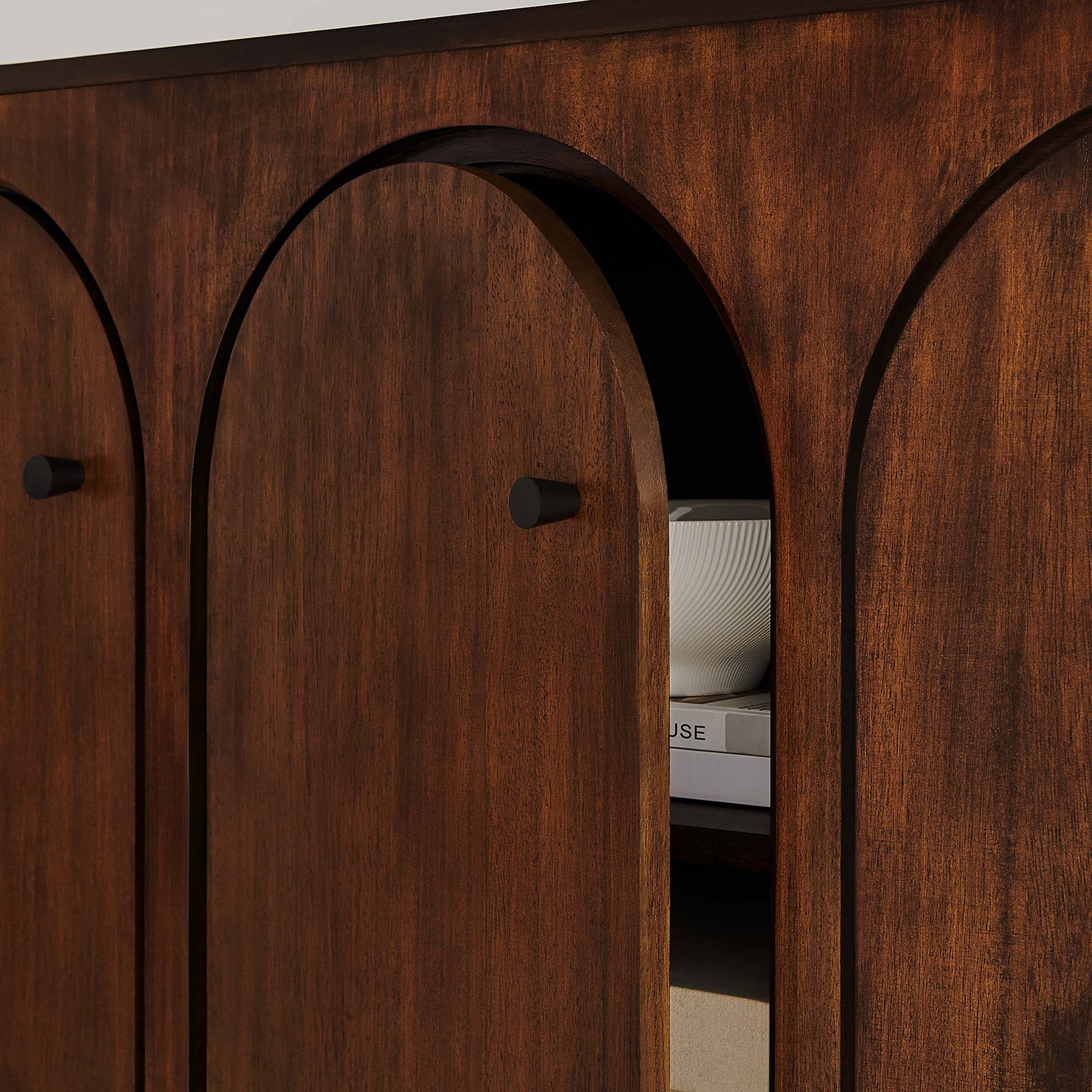 Appia 3-Door Arched Door Sideboard Storage Cabinet, Walnut