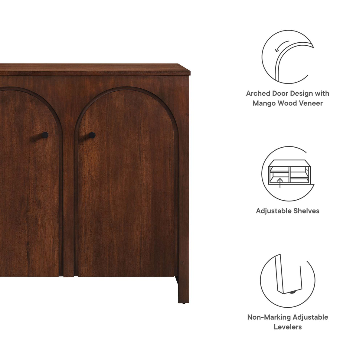 Appia 2-Door Arched Door Storage Cabinet, Walnut