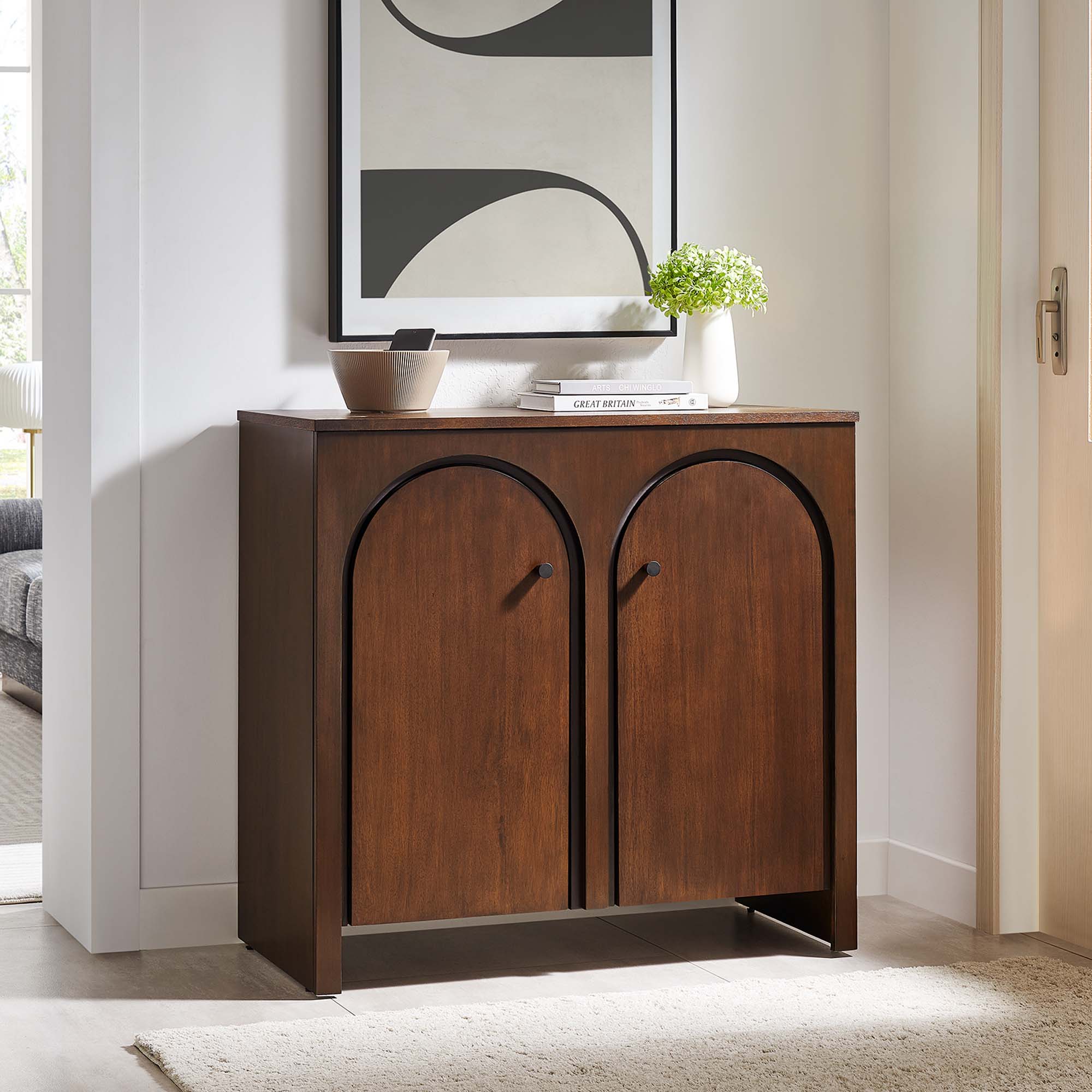 Appia 2-Door Arched Door Storage Cabinet, Walnut