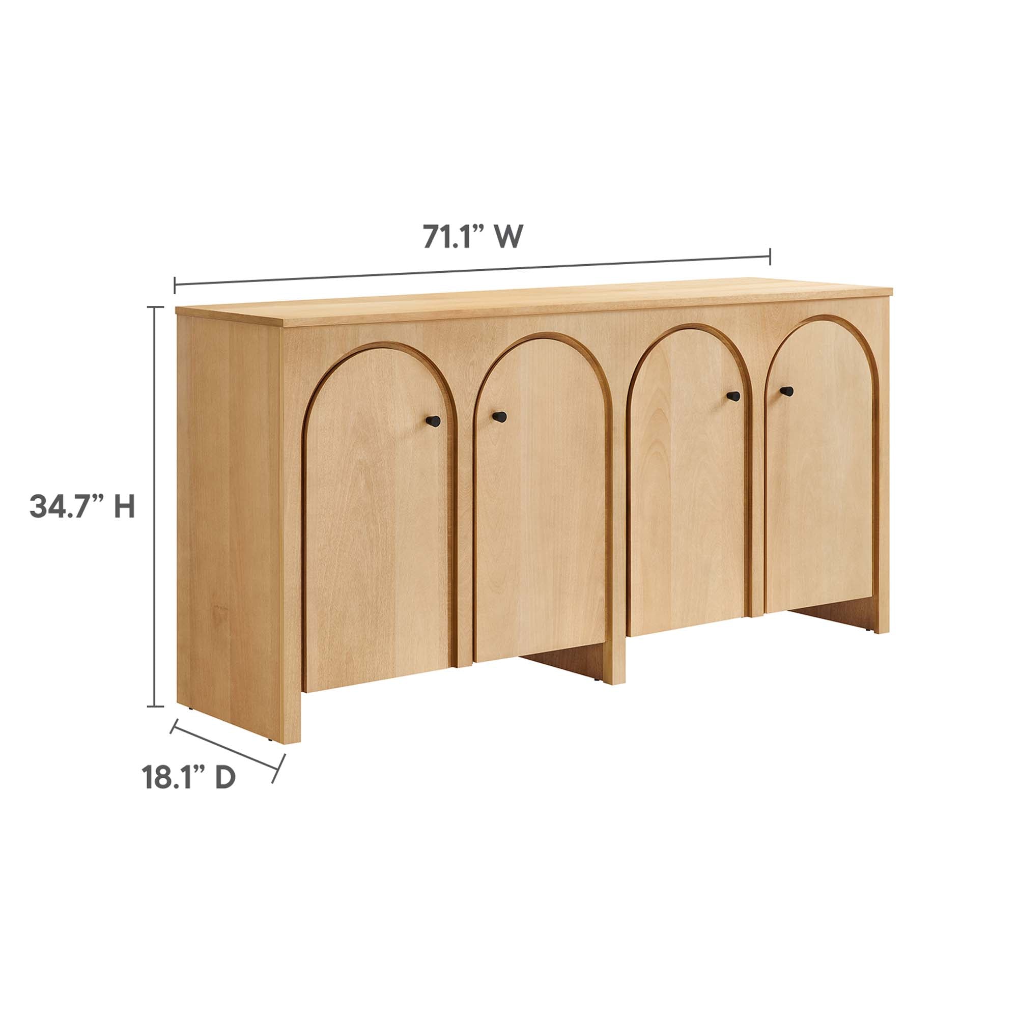 Appia Wood Grain 4-Door Sideboard Storage Cabinet, Oak
