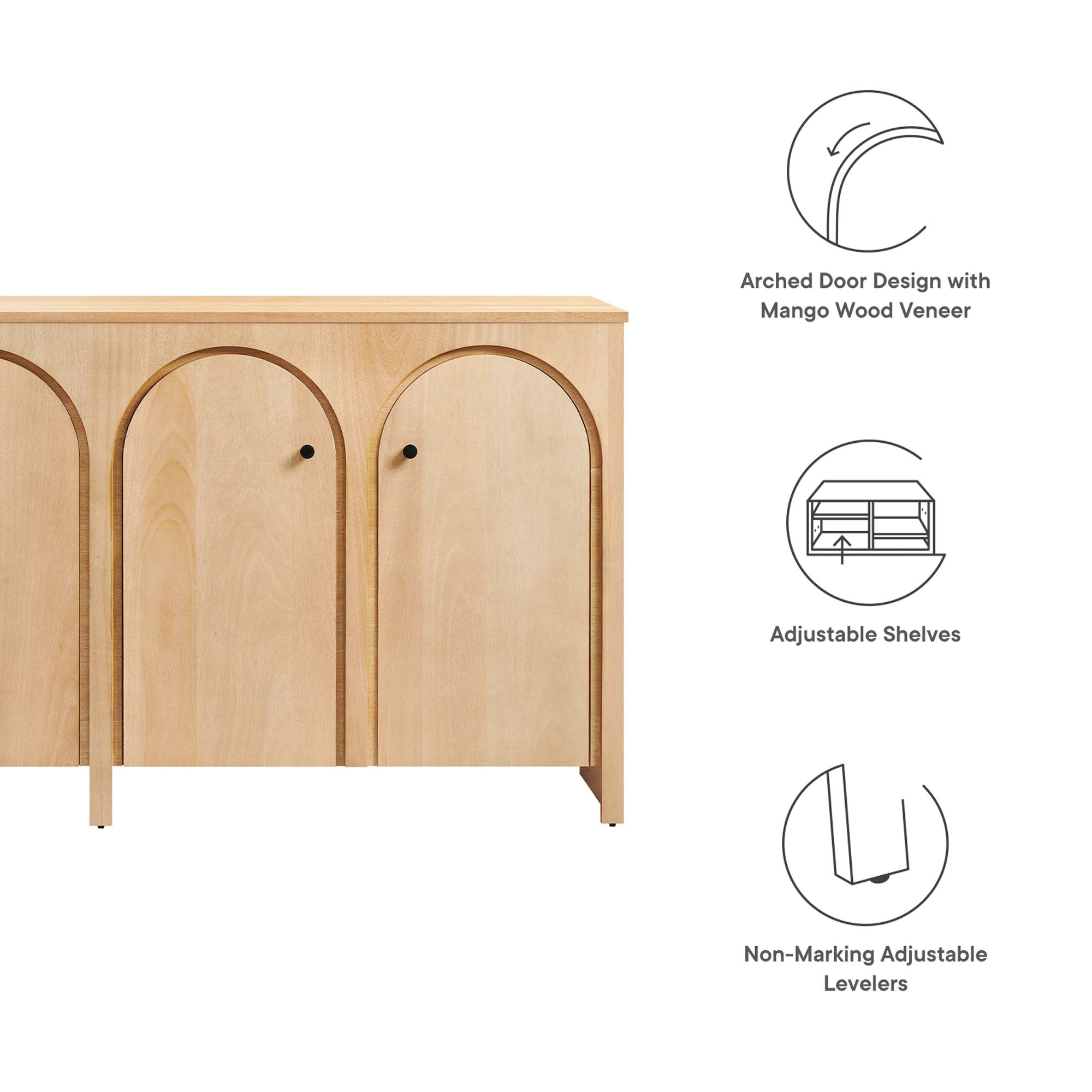 Appia Wood Grain 4-Door Sideboard Storage Cabinet, Oak