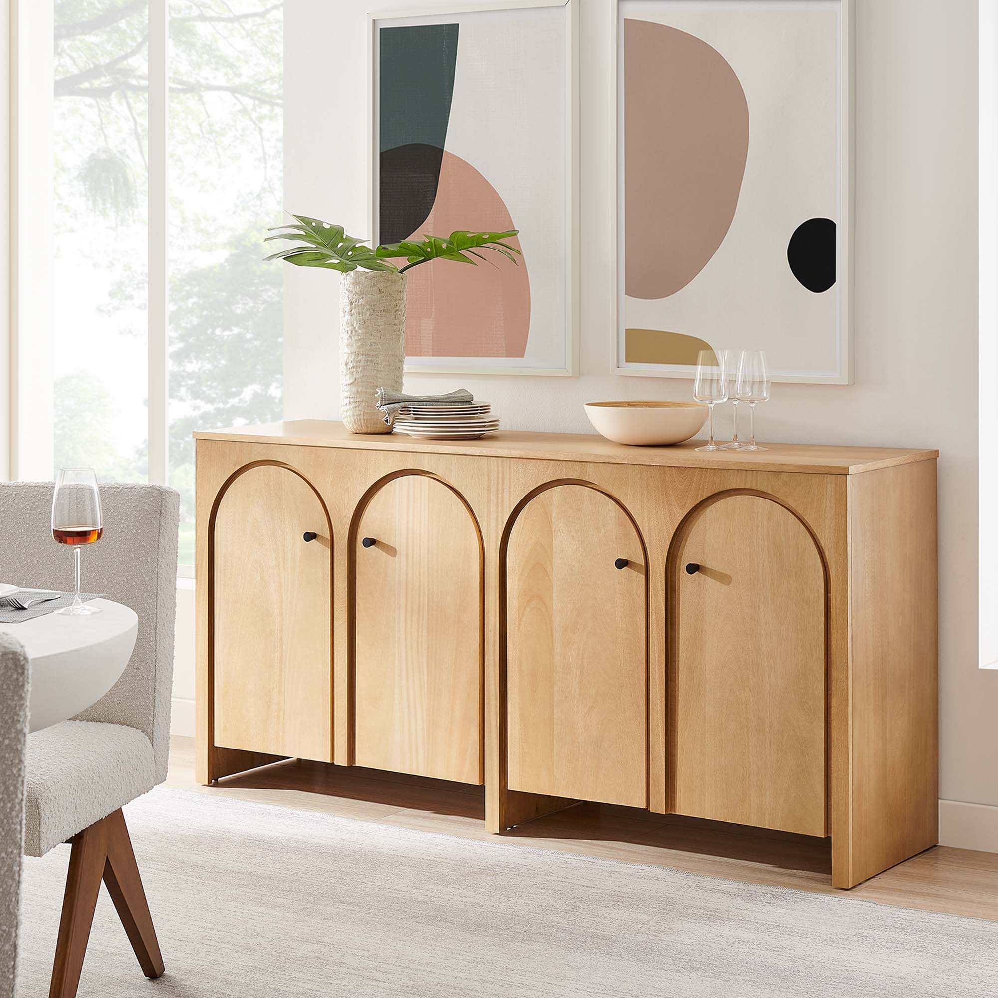 Appia Wood Grain 4-Door Sideboard Storage Cabinet, Oak