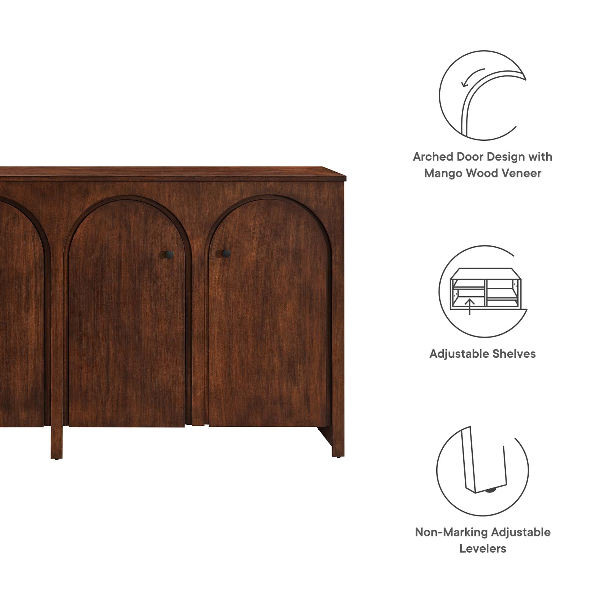 Appia Wood Grain 4-Door Sideboard Storage Cabinet, Walnut