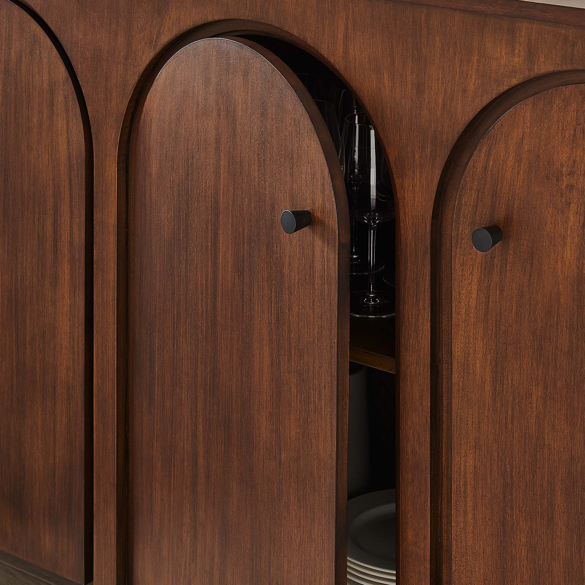 Appia Wood Grain 4-Door Sideboard Storage Cabinet, Walnut