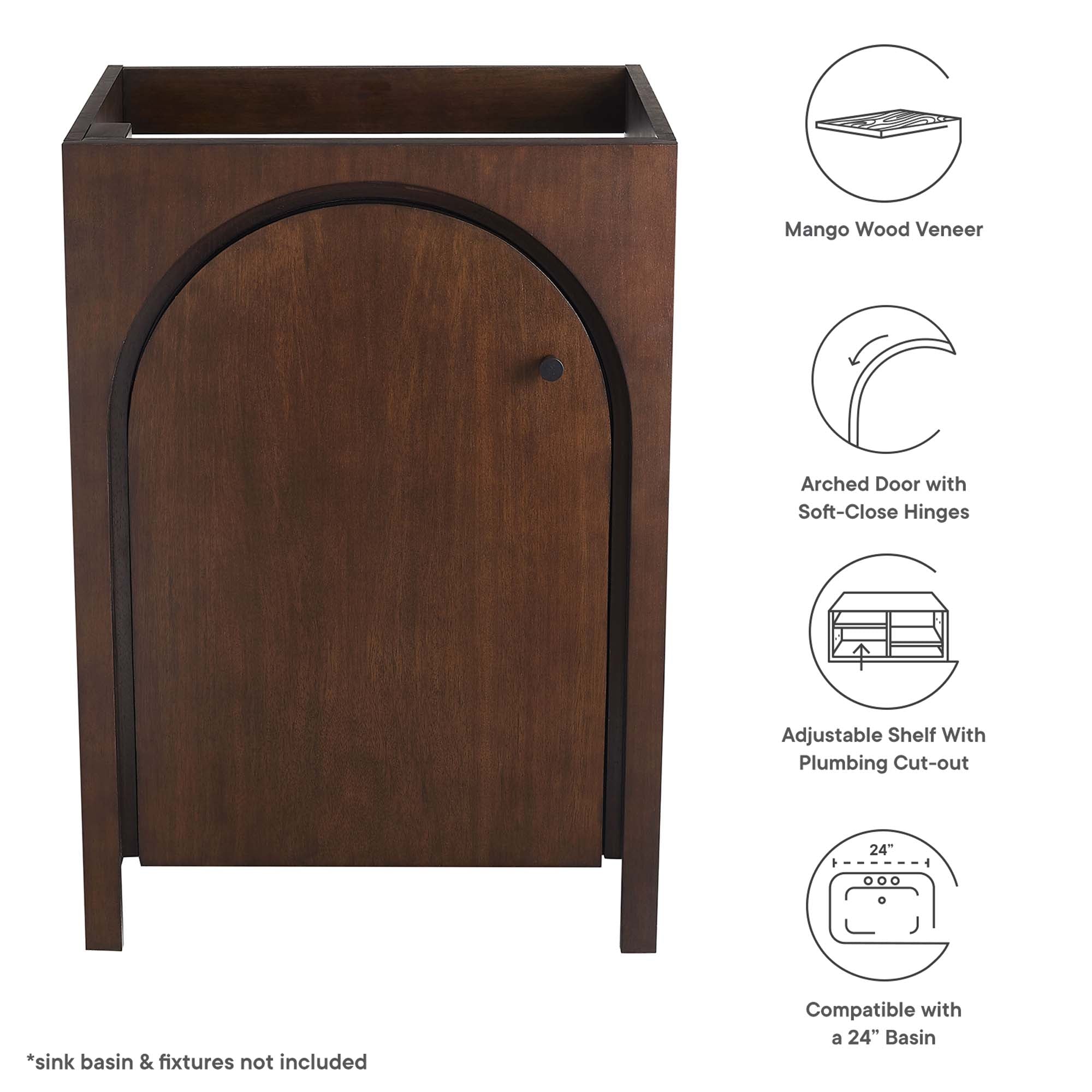 Appia 24" Bathroom Vanity Cabinet (Sink Basin Not Included), Walnut