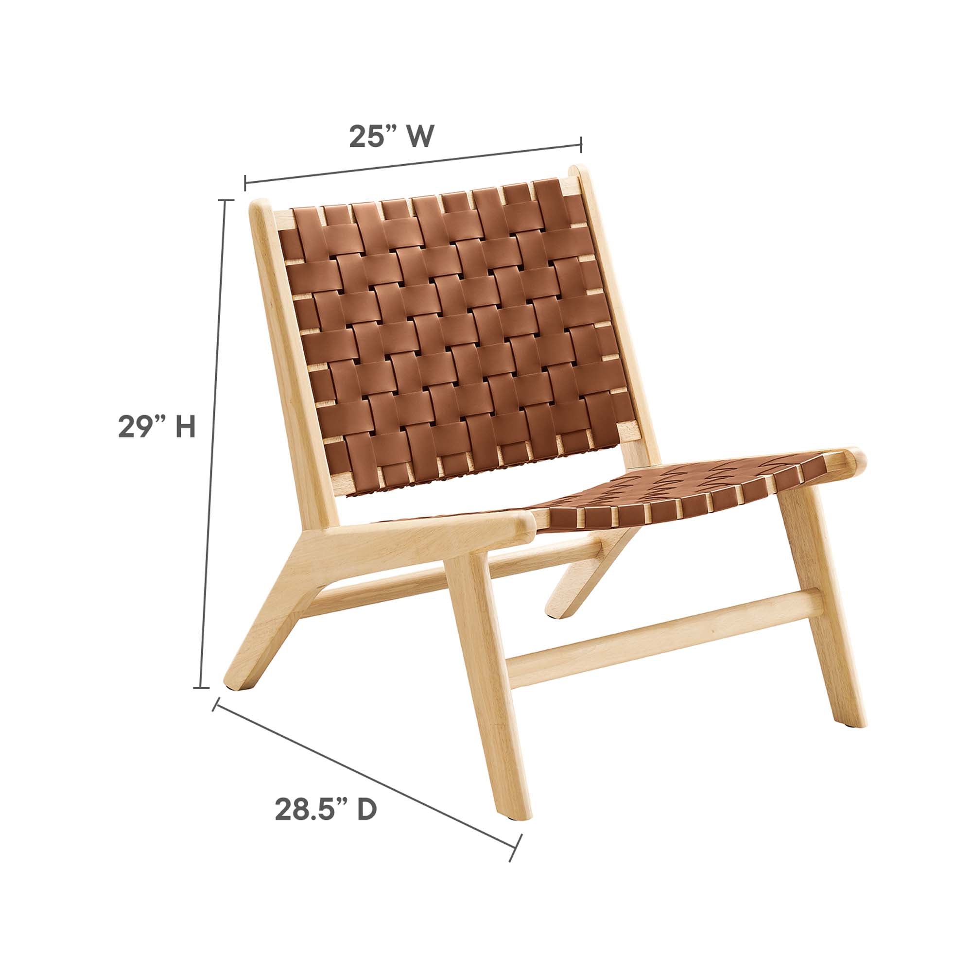 Saoirse Leather Wood Accent Lounge Chair, Natural Brown