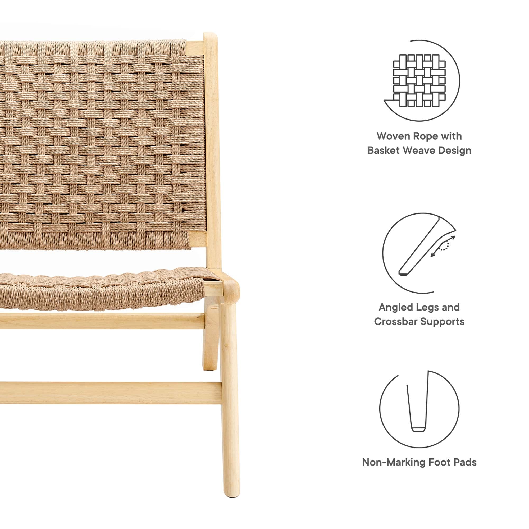Saoirse Woven Rope Wood Accent Lounge Chair, Natural Natural