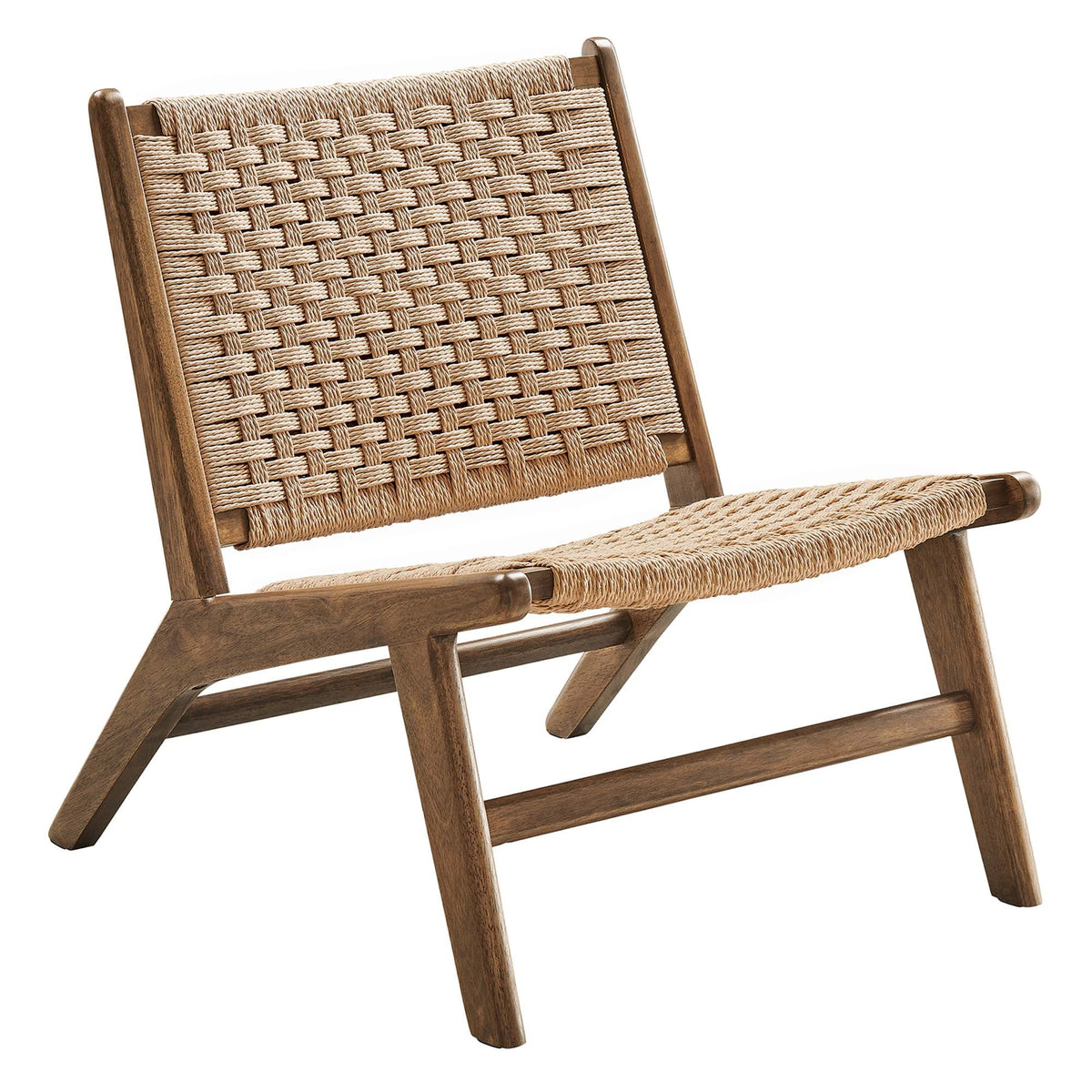 Saoirse Woven Rope Wood Accent Lounge Chair, Walnut Natural