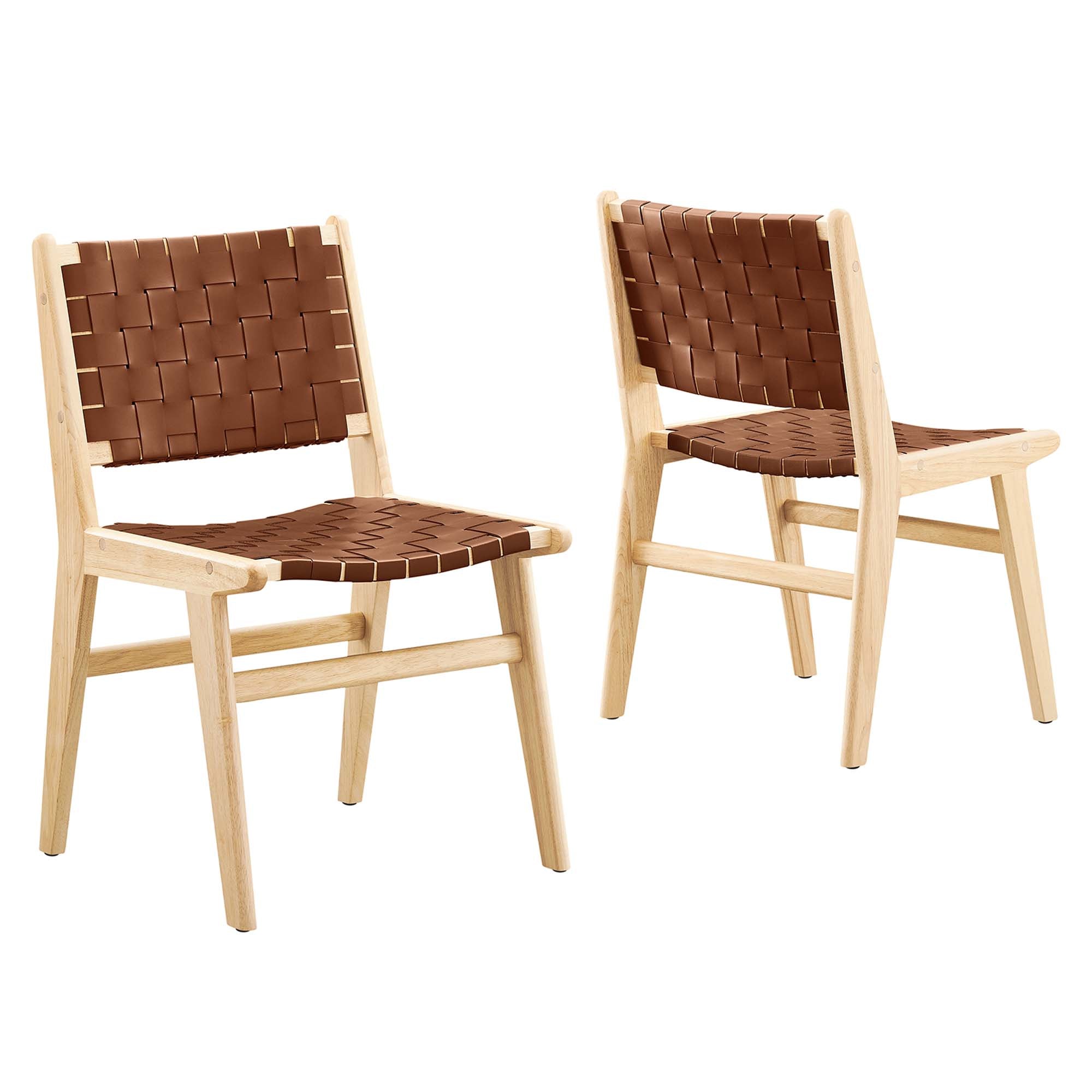 Saoirse Leather Wood Dining Side Chair Set of 2, Natural Brown