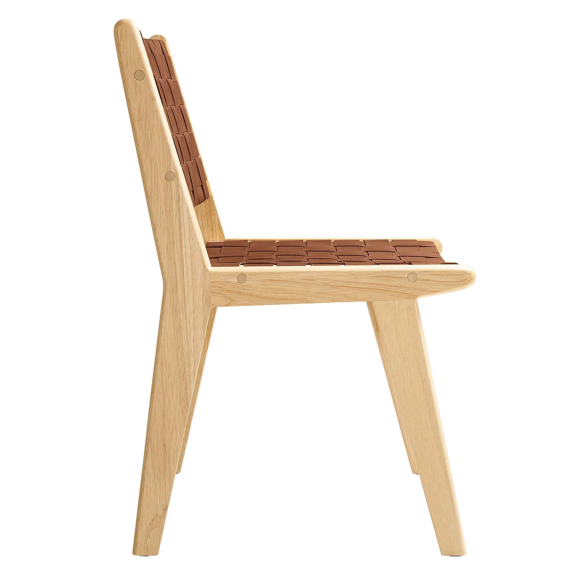 Saoirse Leather Wood Dining Side Chair Set of 2, Natural Brown