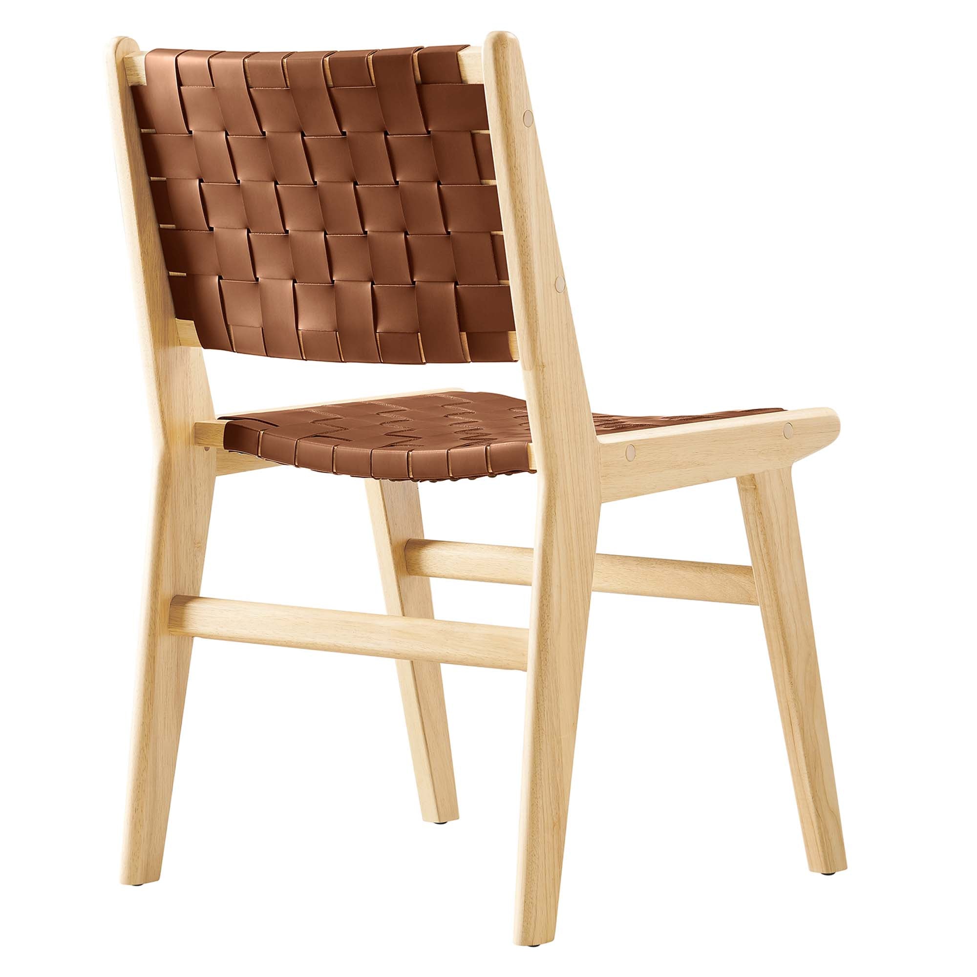 Saoirse Leather Wood Dining Side Chair Set of 2, Natural Brown