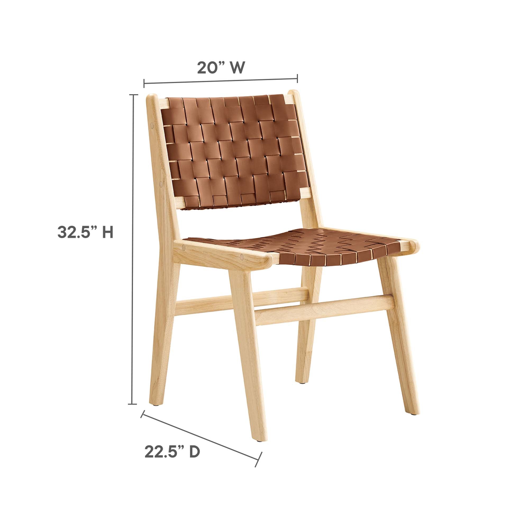 Saoirse Leather Wood Dining Side Chair Set of 2, Natural Brown
