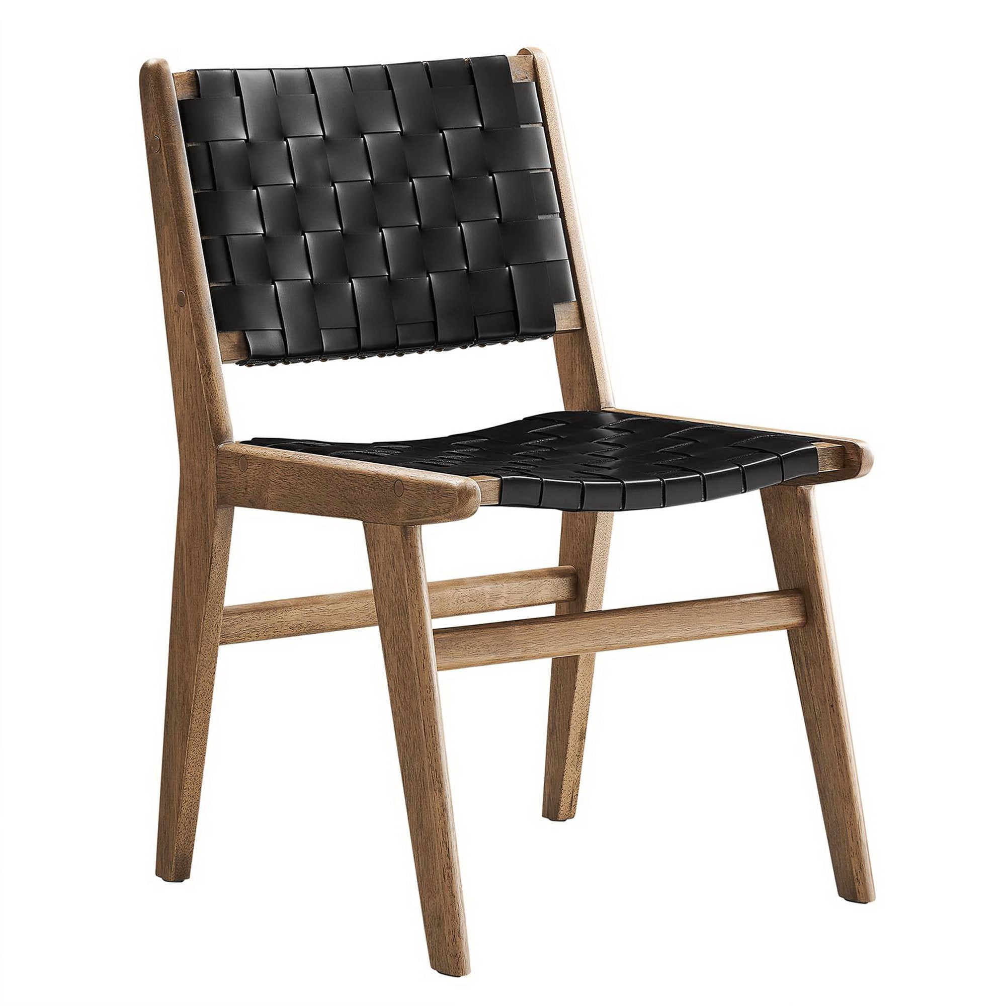 Saoirse Leather Wood Dining Side Chair Set of 2, Walnut Black