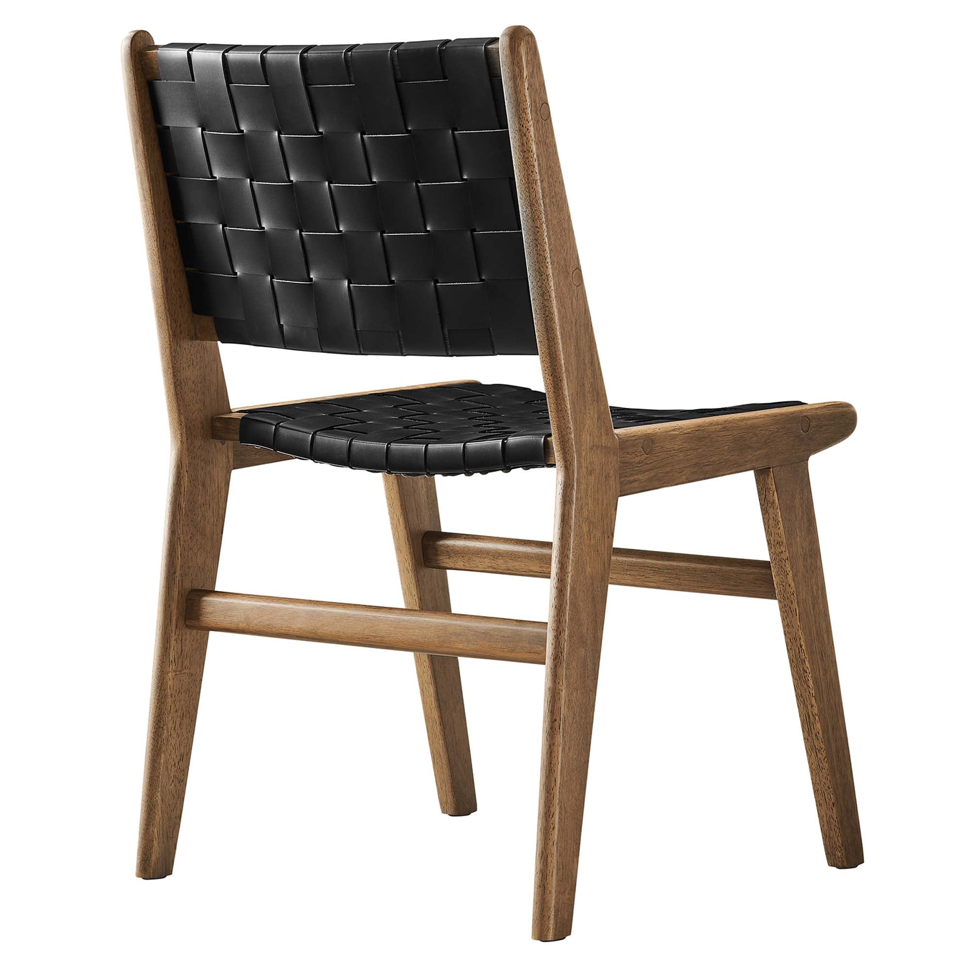 Saoirse Leather Wood Dining Side Chair Set of 2, Walnut Black