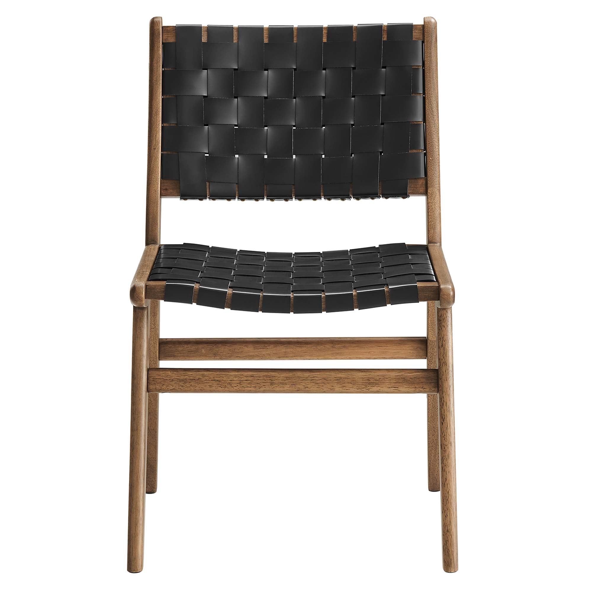 Saoirse Leather Wood Dining Side Chair Set of 2, Walnut Black
