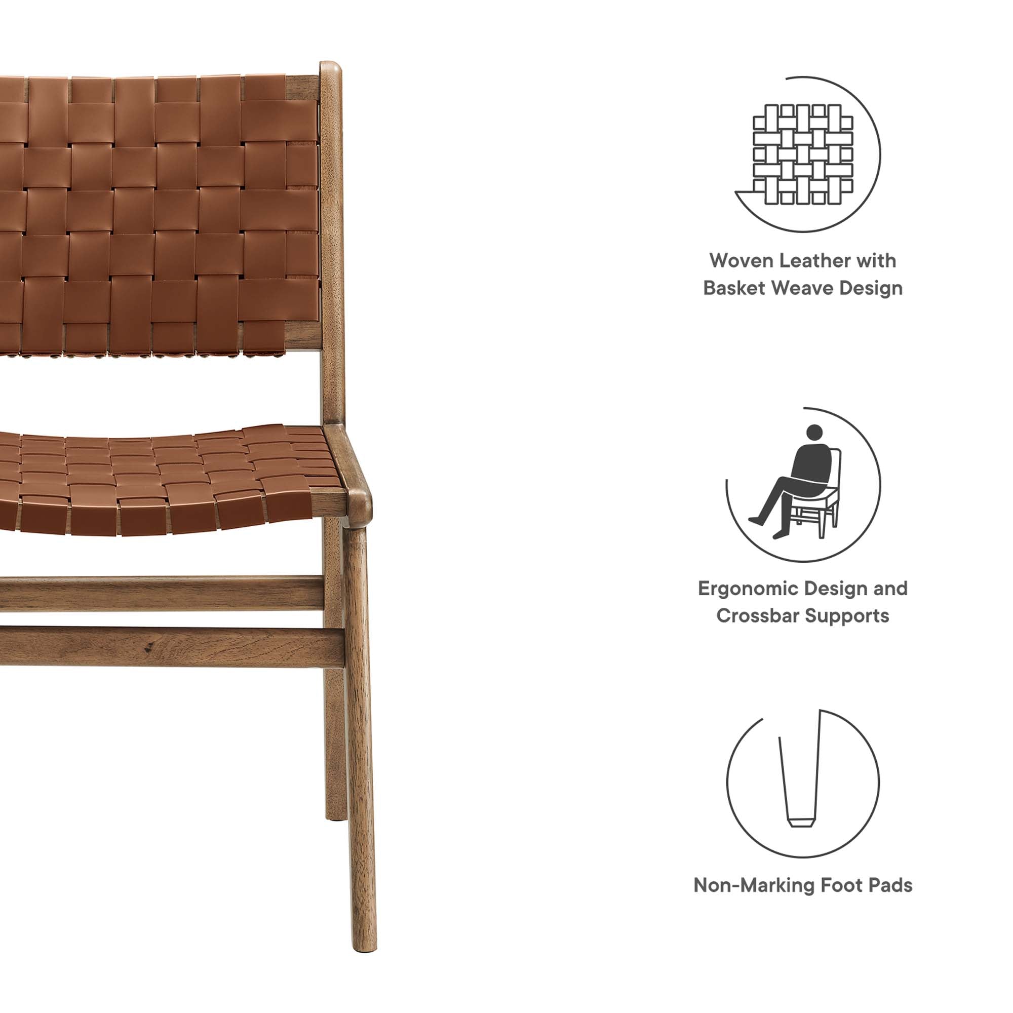Saoirse Leather Wood Dining Side Chair Set of 2, Walnut Brown